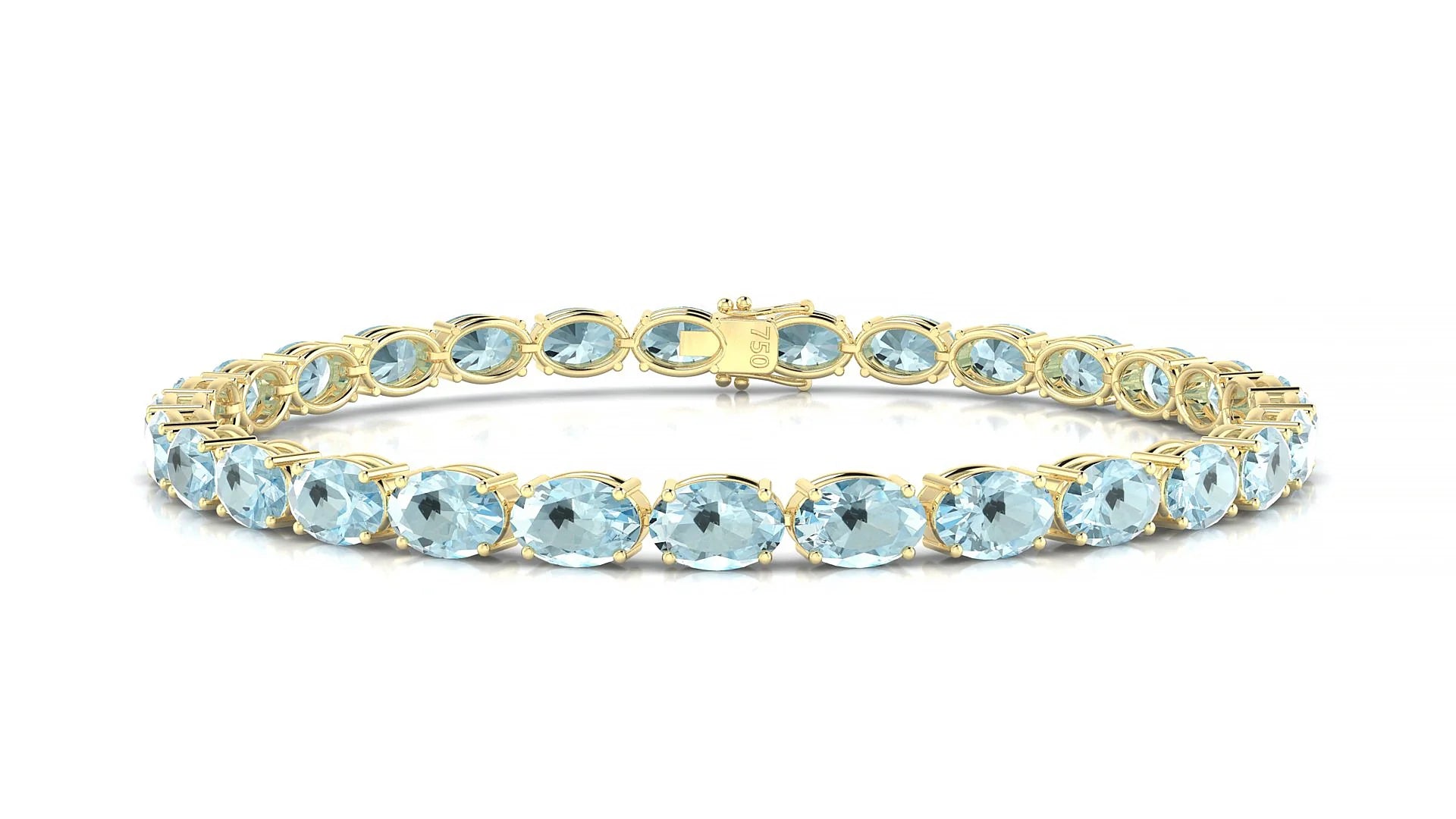 Pula | 18k Yellow Gold 6 x 4 mm Oval Natural Aquamarine 18 cm Tennis Bracelet