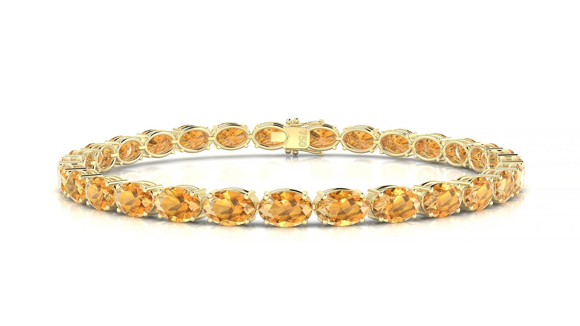 Pula | 18k Yellow Gold 6 x 4 mm Oval Natural Citrine 18 cm Tennis Bracelet
