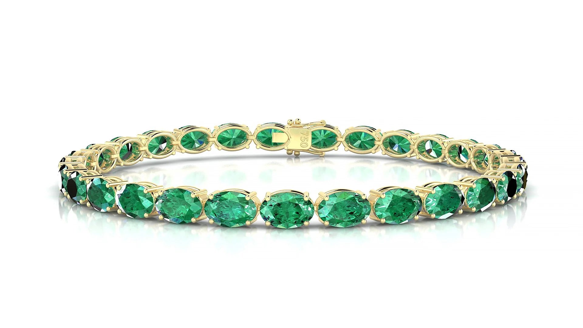 Pula | 18k Yellow Gold 6 x 4 mm Oval Natural Emerald 18 cm Tennis Bracelet