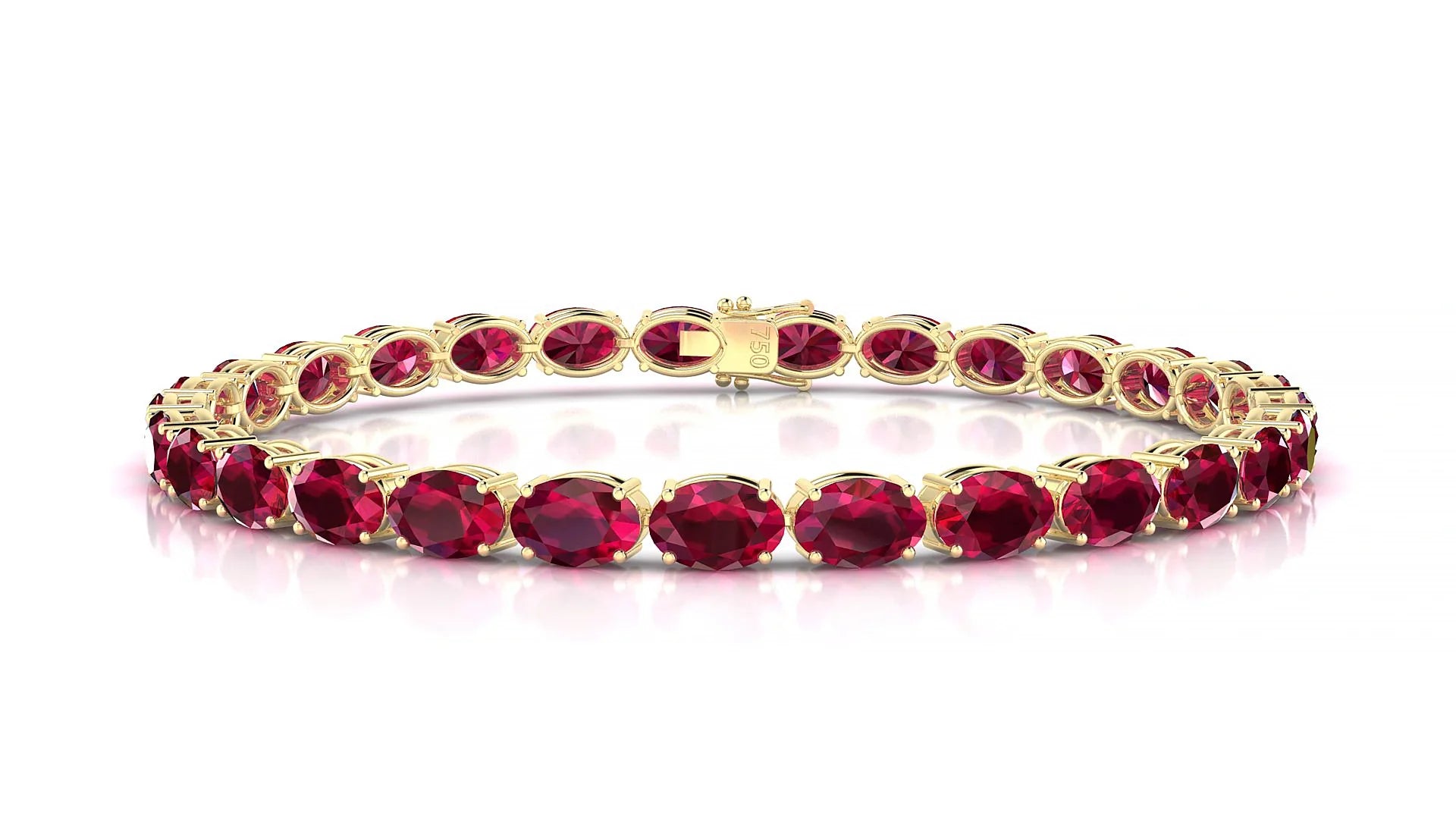 Pula | 18k Yellow Gold 6 x 4 mm Oval Natural Ruby 18 cm Tennis Bracelet
