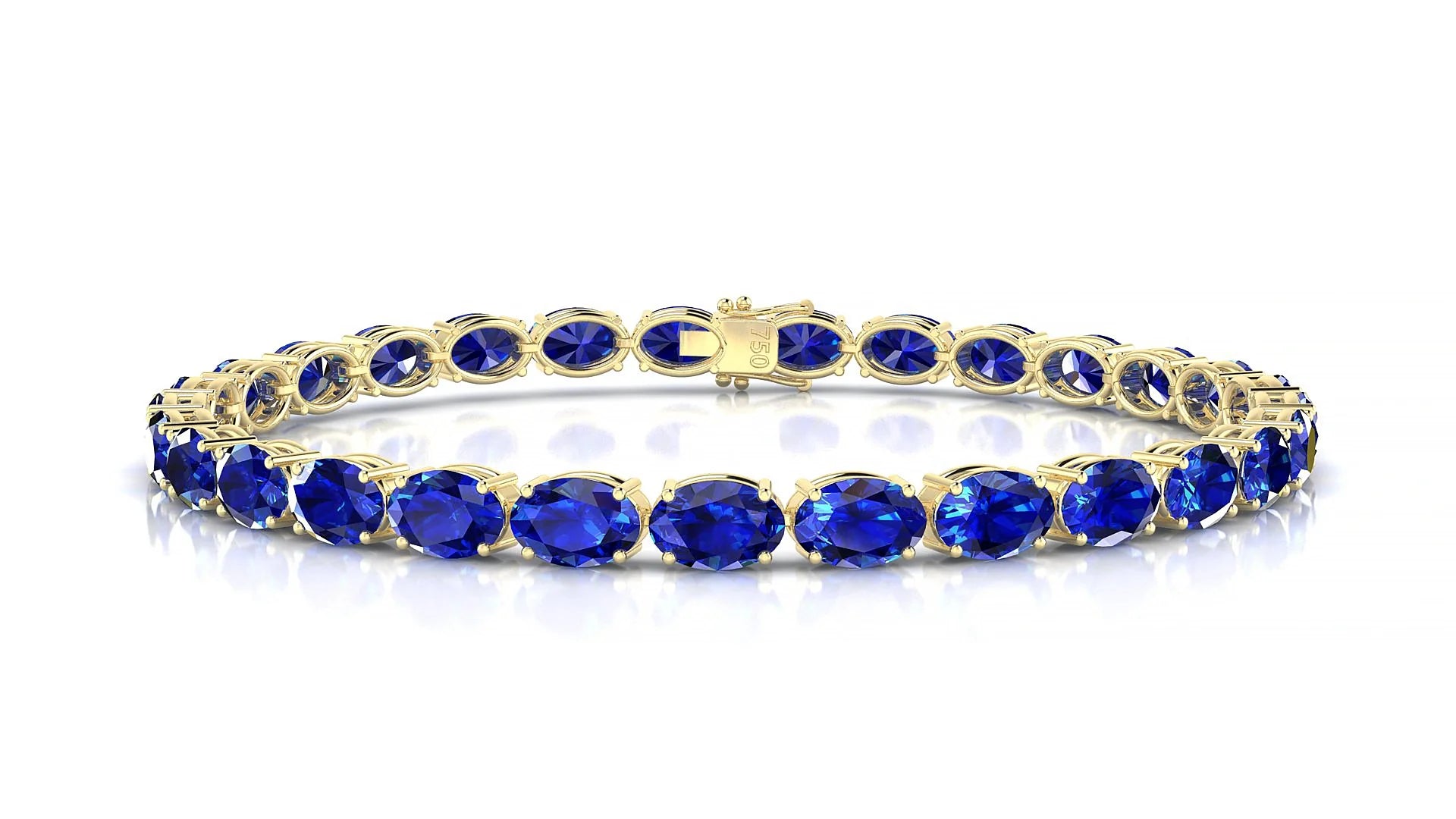 Pula | 18k Yellow Gold 6 x 4 mm Oval Natural Sapphire 18 cm Tennis Bracelet