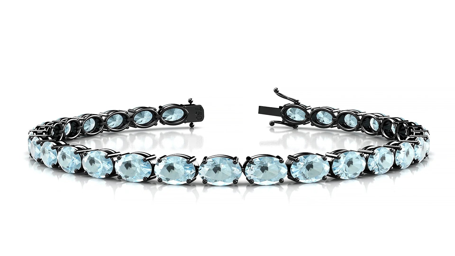 Pula | 18k Black Gold 6 x 4 mm Oval Natural Aquamarine 18 cm Tennis Bracelet
