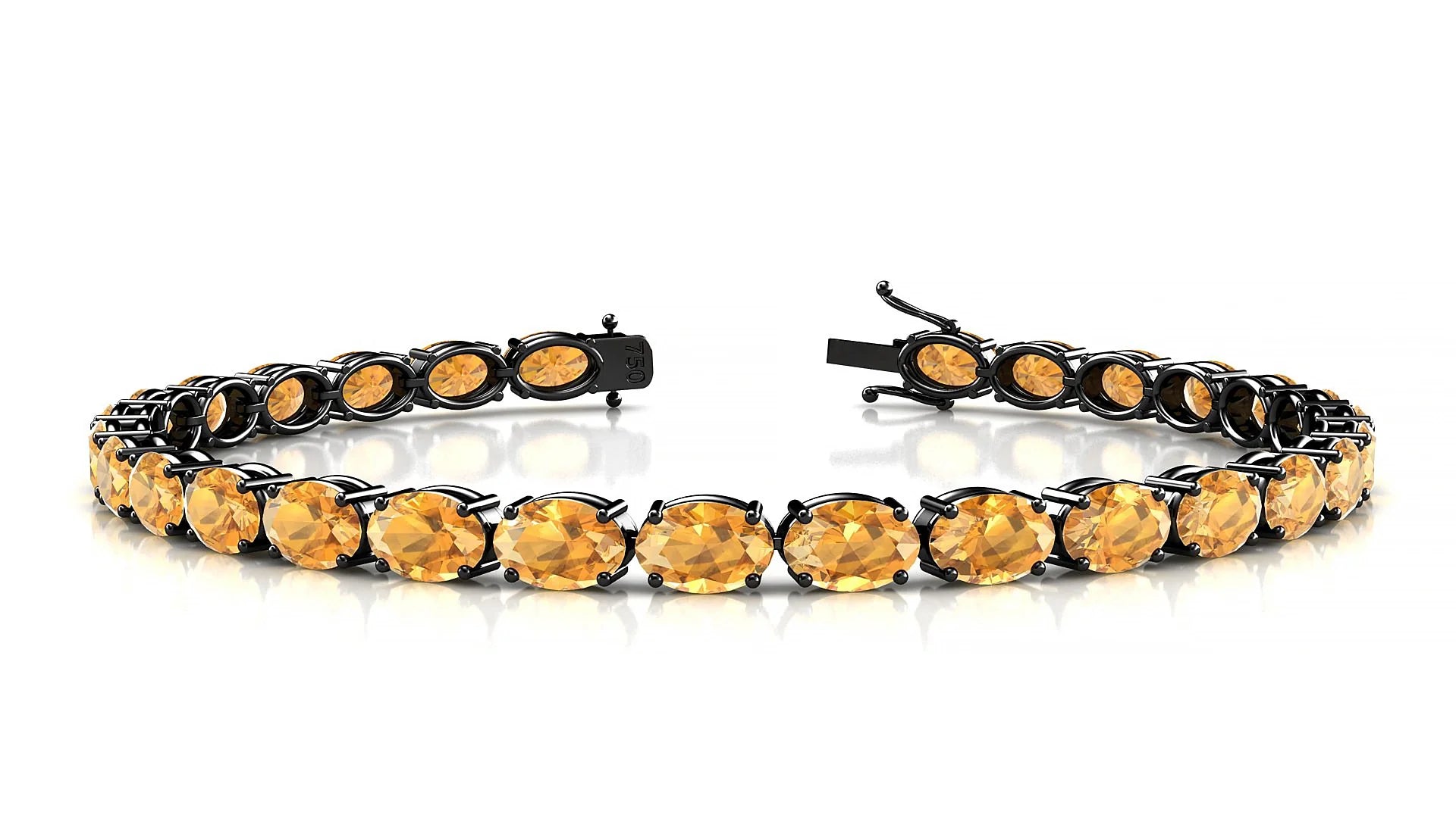 Pula | 18k Black Gold 6 x 4 mm Oval Natural Citrine 18 cm Tennis Bracelet