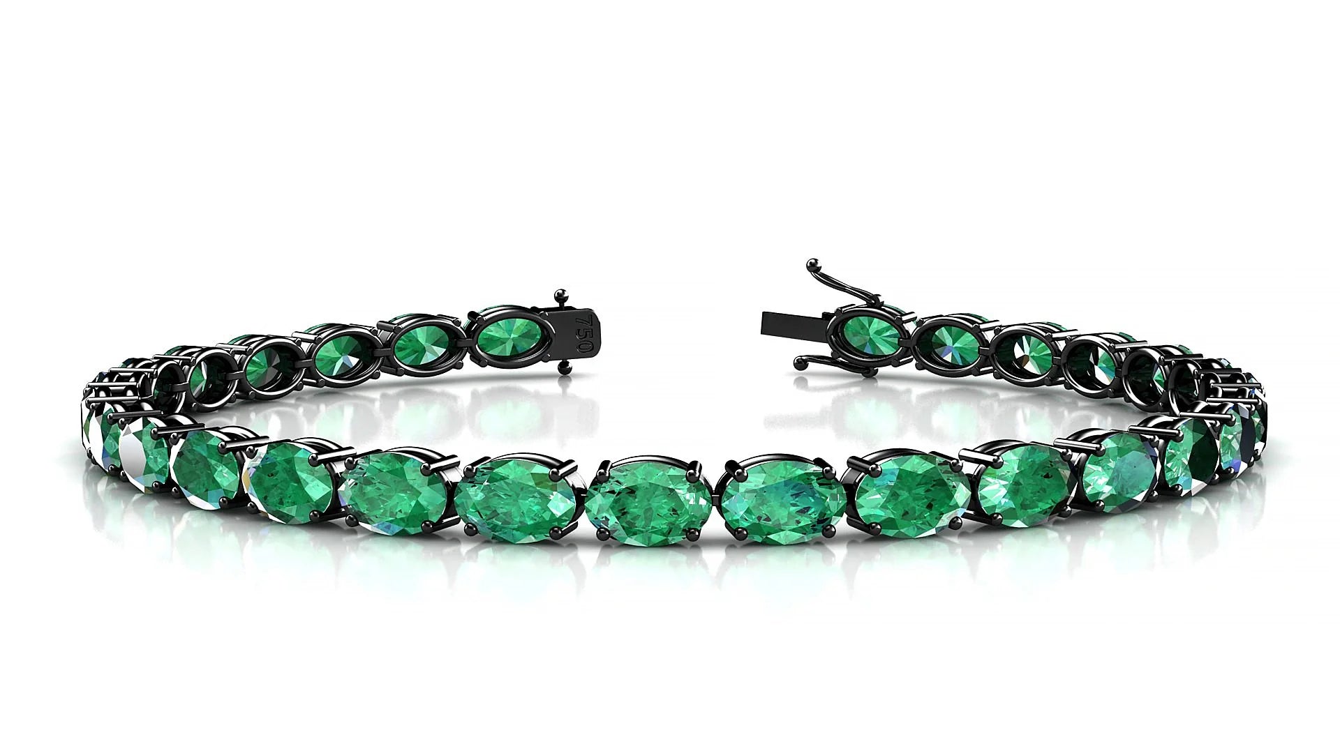 Pula | 18k Black Gold 6 x 4 mm Oval Natural Emerald 18 cm Tennis Bracelet
