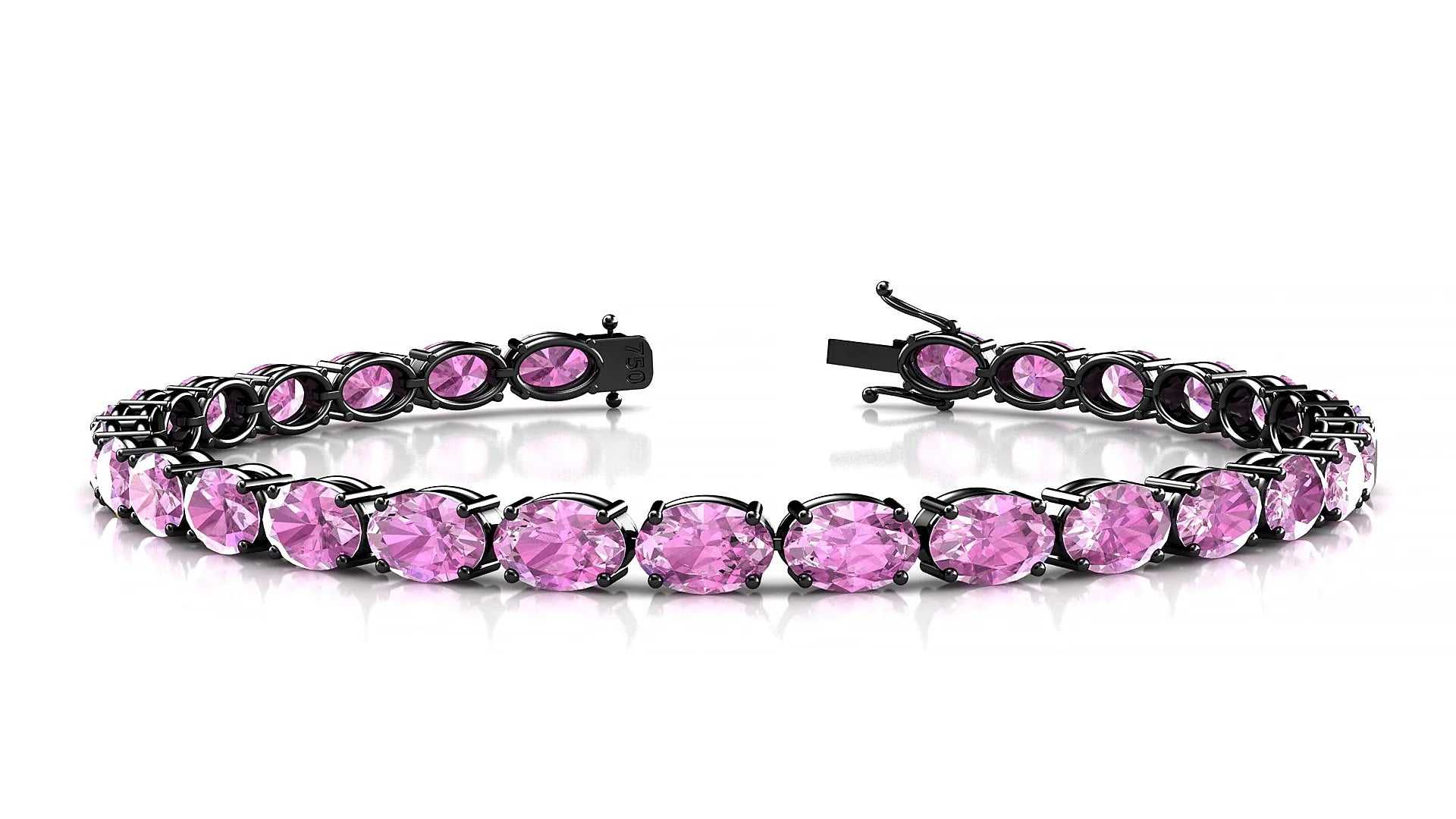 Pula | 18k Black Gold 6 x 4 mm Oval Natural Pink Sapphire 18 cm Tennis Bracelet