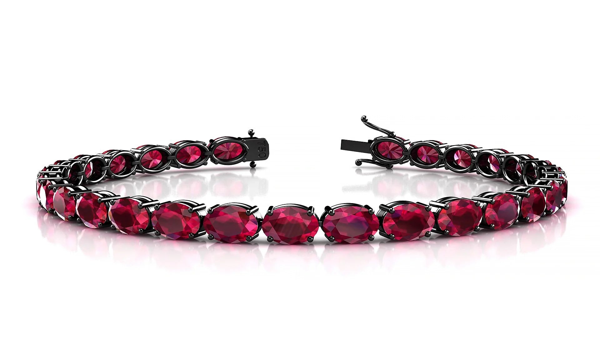 Pula | 18k Black Gold 6 x 4 mm Oval Natural Ruby 18 cm Tennis Bracelet