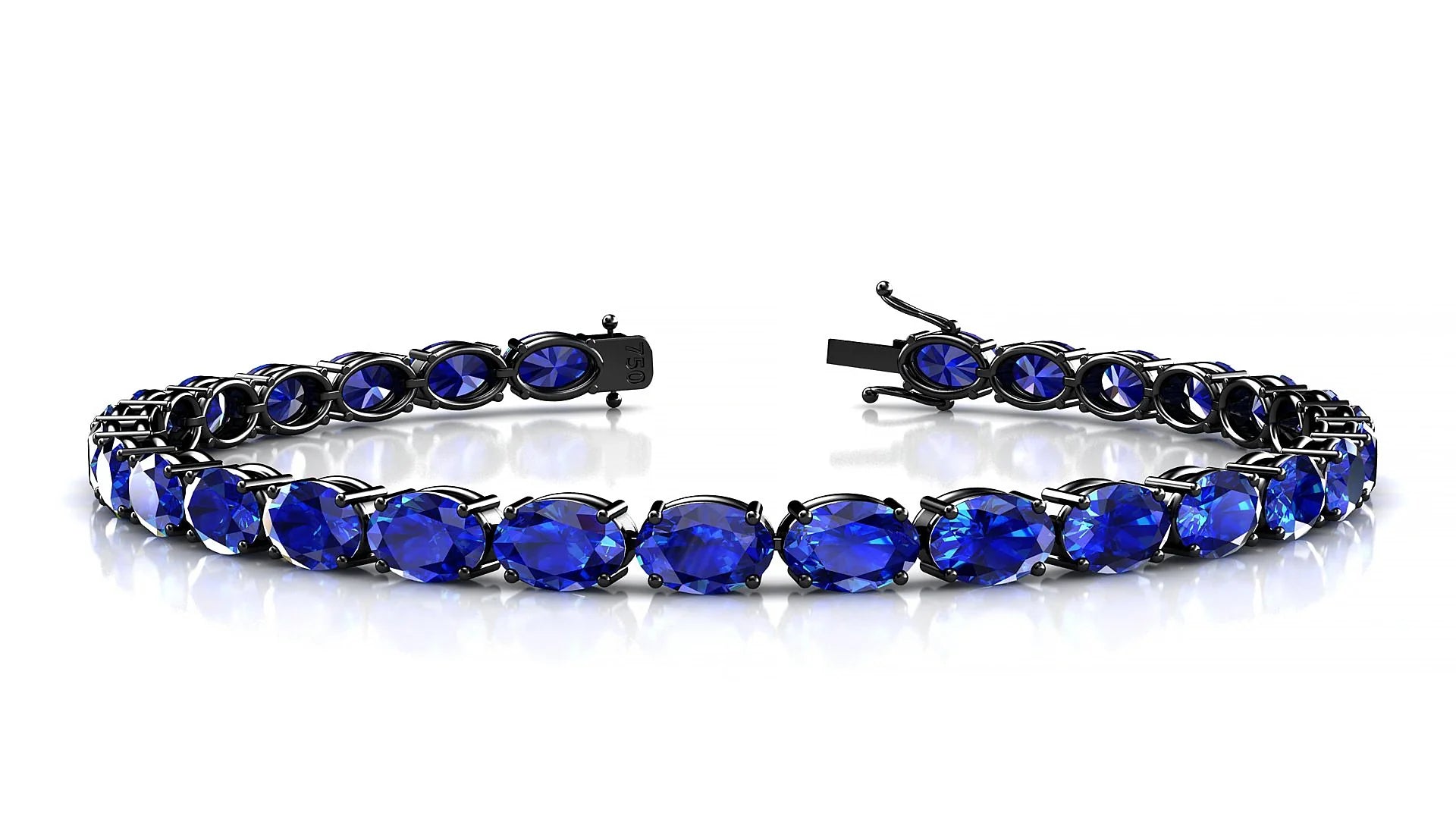 Pula | 18k Black Gold 6 x 4 mm Oval Natural Sapphire 18 cm Tennis Bracelet