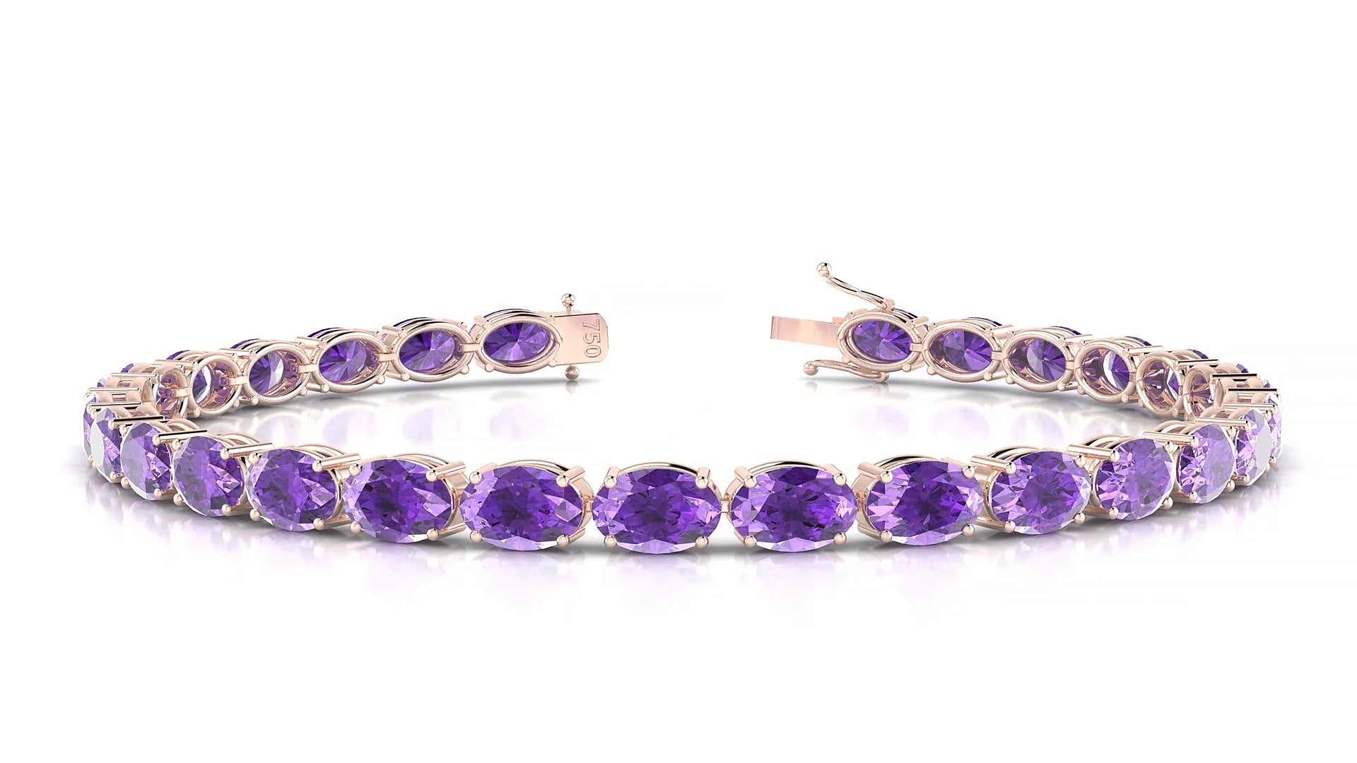 Pula | 18k Rose Gold 6 x 4 mm Oval Natural Amethyst 18 cm Tennis Bracelet