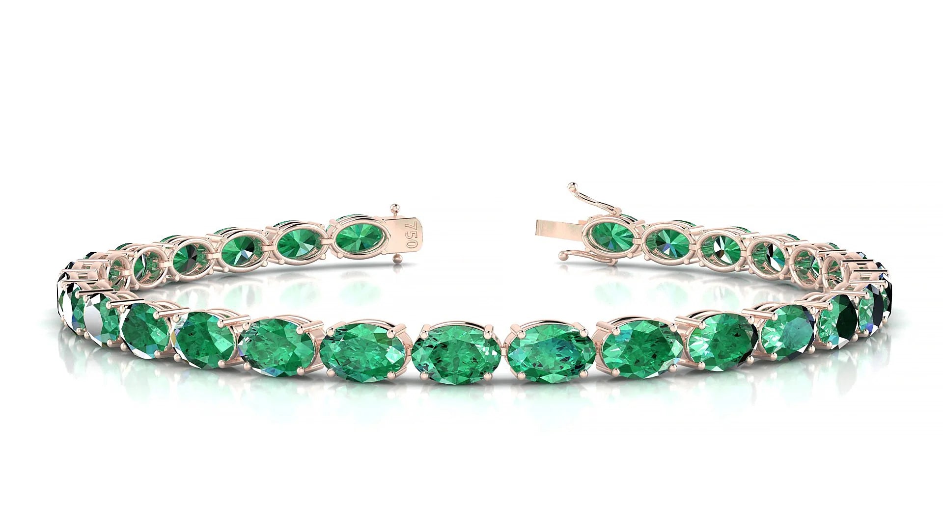 Pula | 18k Rose Gold 6 x 4 mm Oval Natural Emerald 18 cm Tennis Bracelet