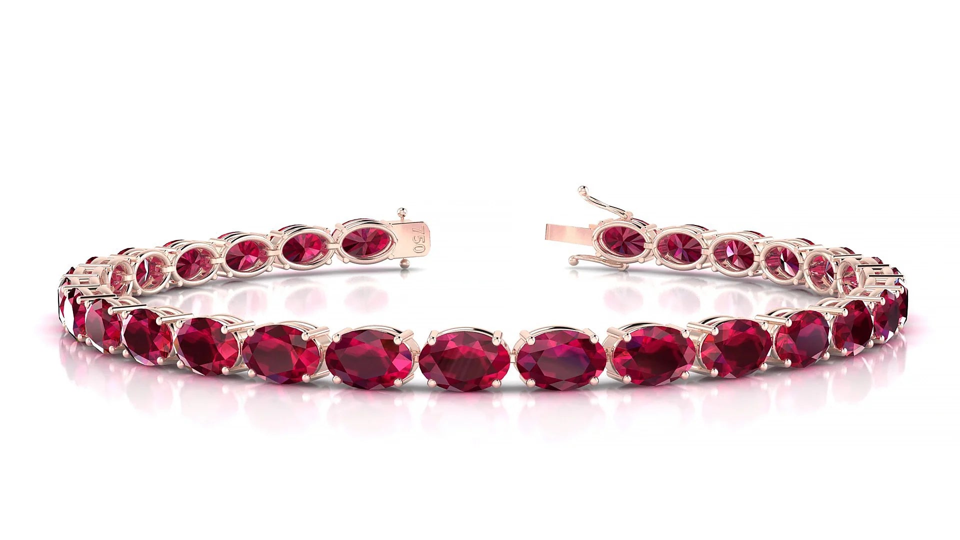 Pula | 18k Rose Gold 6 x 4 mm Oval Natural Ruby 18 cm Tennis Bracelet
