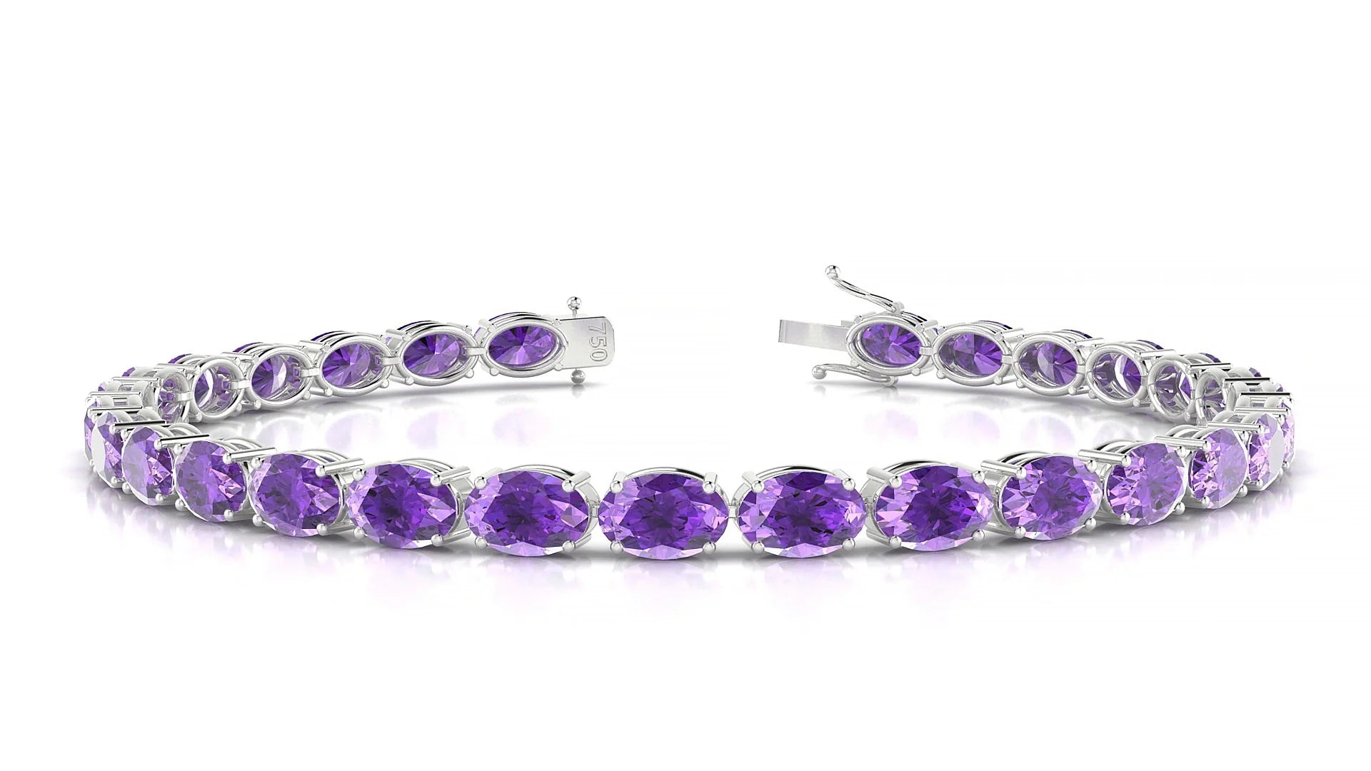 Pula | 18k White Gold 6 x 4 mm Oval Natural Amethyst 18 cm Tennis Bracelet