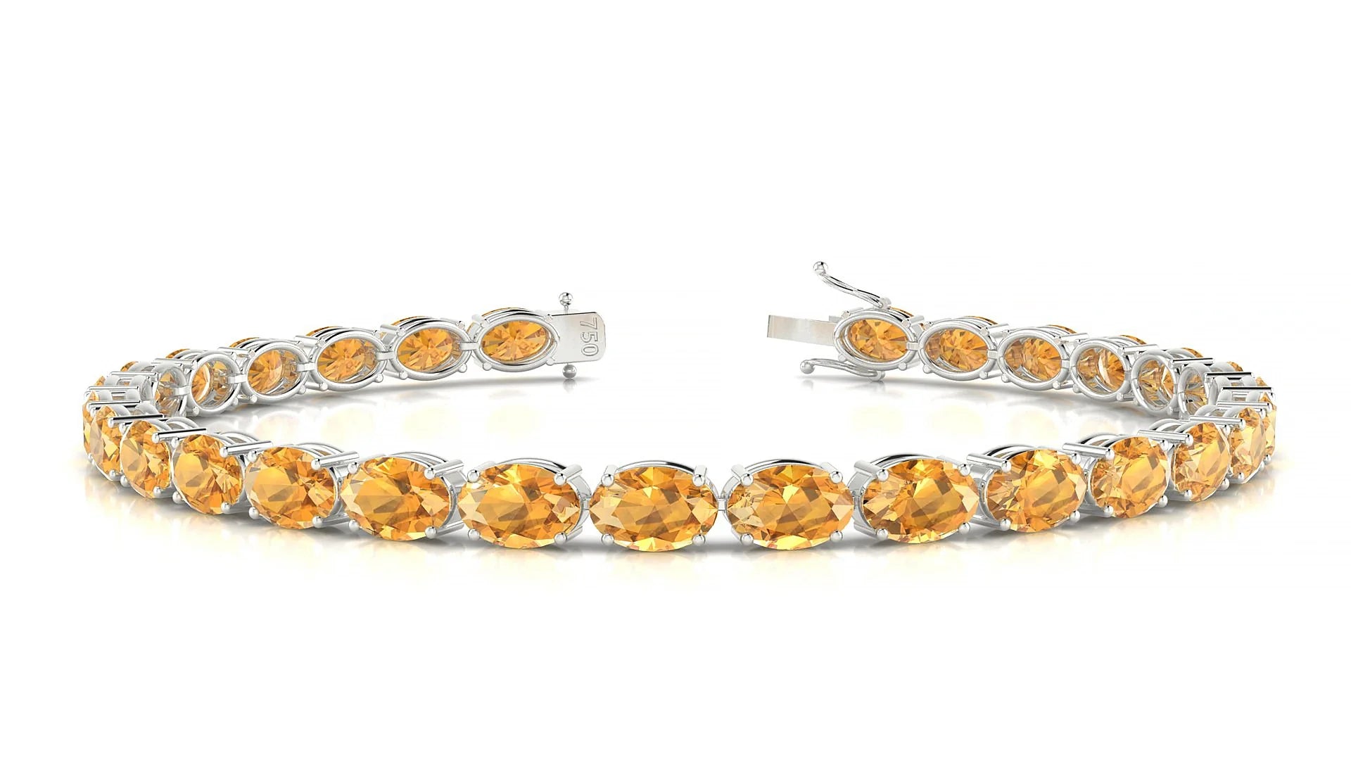 Pula | 18k White Gold 6 x 4 mm Oval Natural Citrine 18 cm Tennis Bracelet