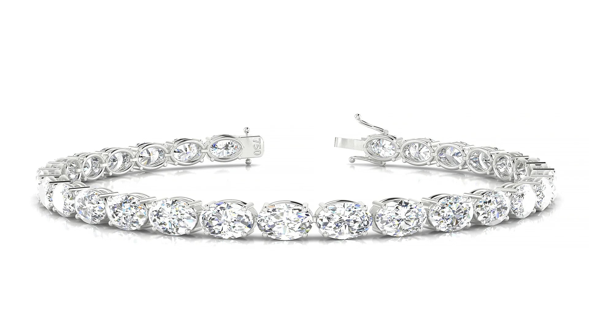 Pula | 18k White Gold 6 x 4 mm Oval Lab-Grown Diamond 18 cm Tennis Bracelet
