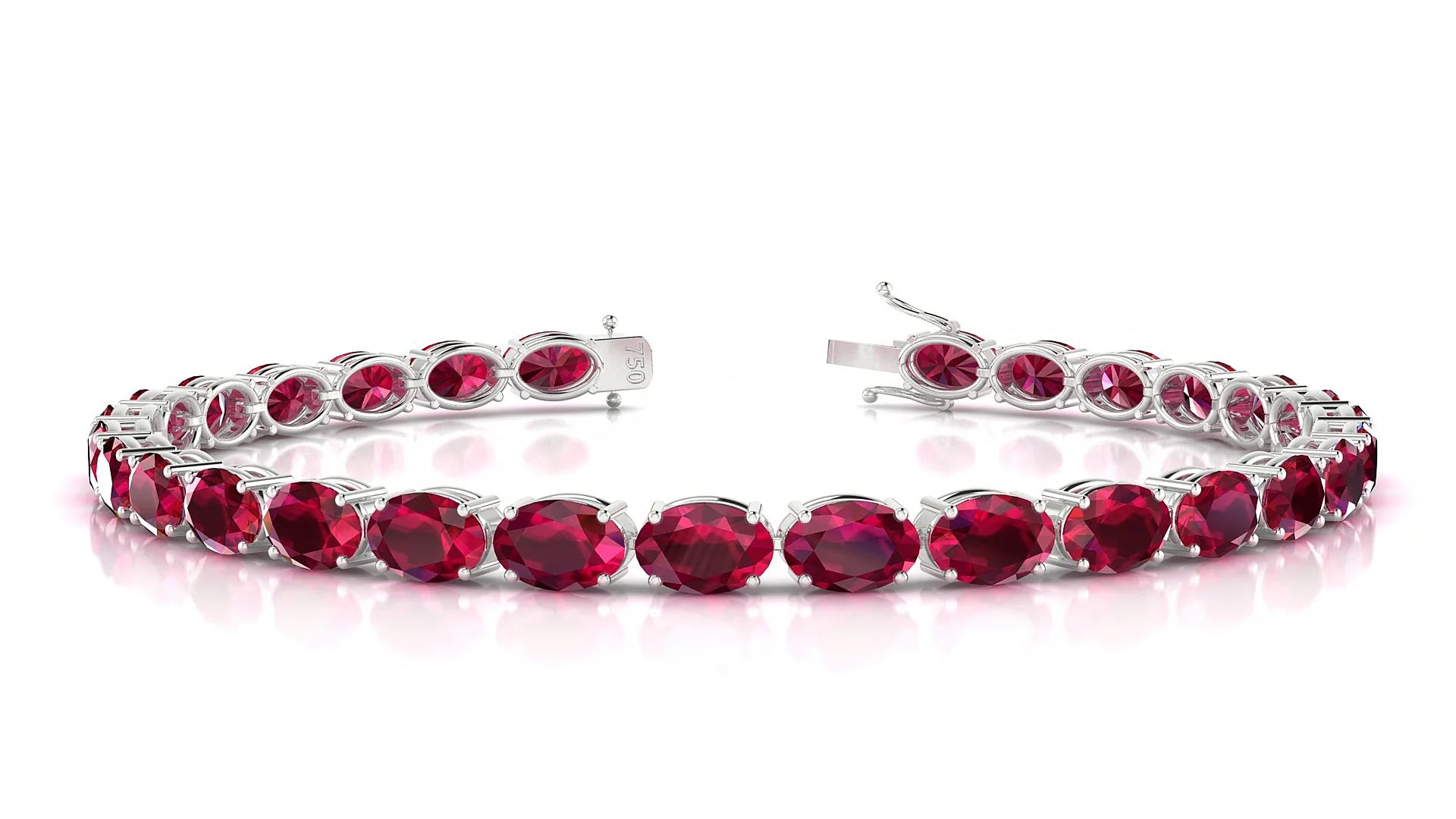 Pula | 18k White Gold 6 x 4 mm Oval Natural Ruby 18 cm Tennis Bracelet