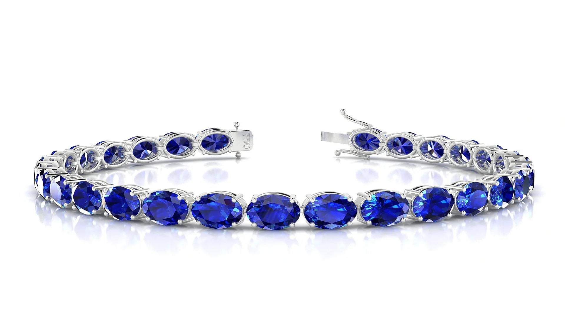 Pula | 18k White Gold 6 x 4 mm Oval Natural Sapphire 18 cm Tennis Bracelet