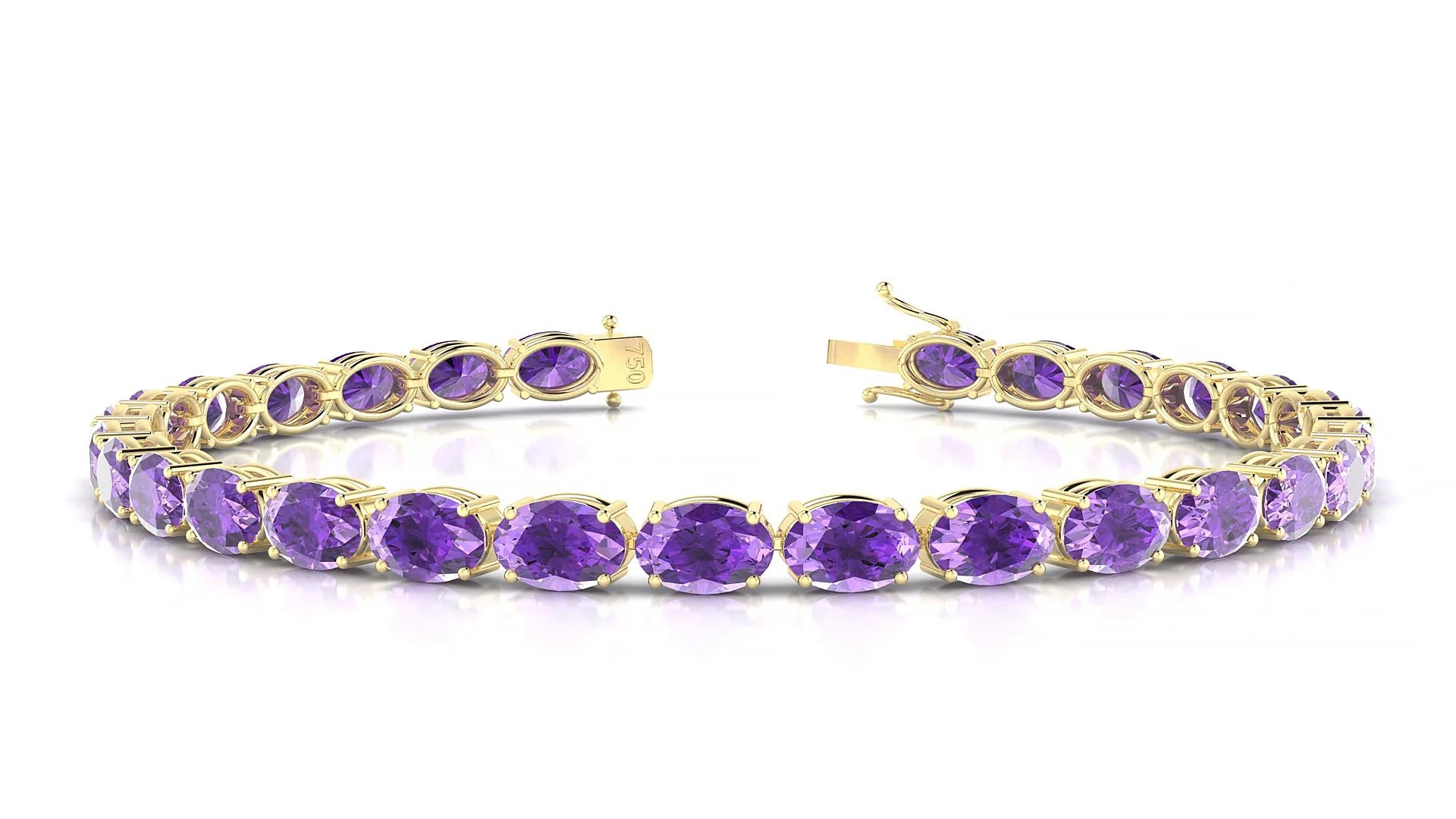 Pula | 18k Yellow Gold 6 x 4 mm Oval Natural Amethyst 18 cm Tennis Bracelet