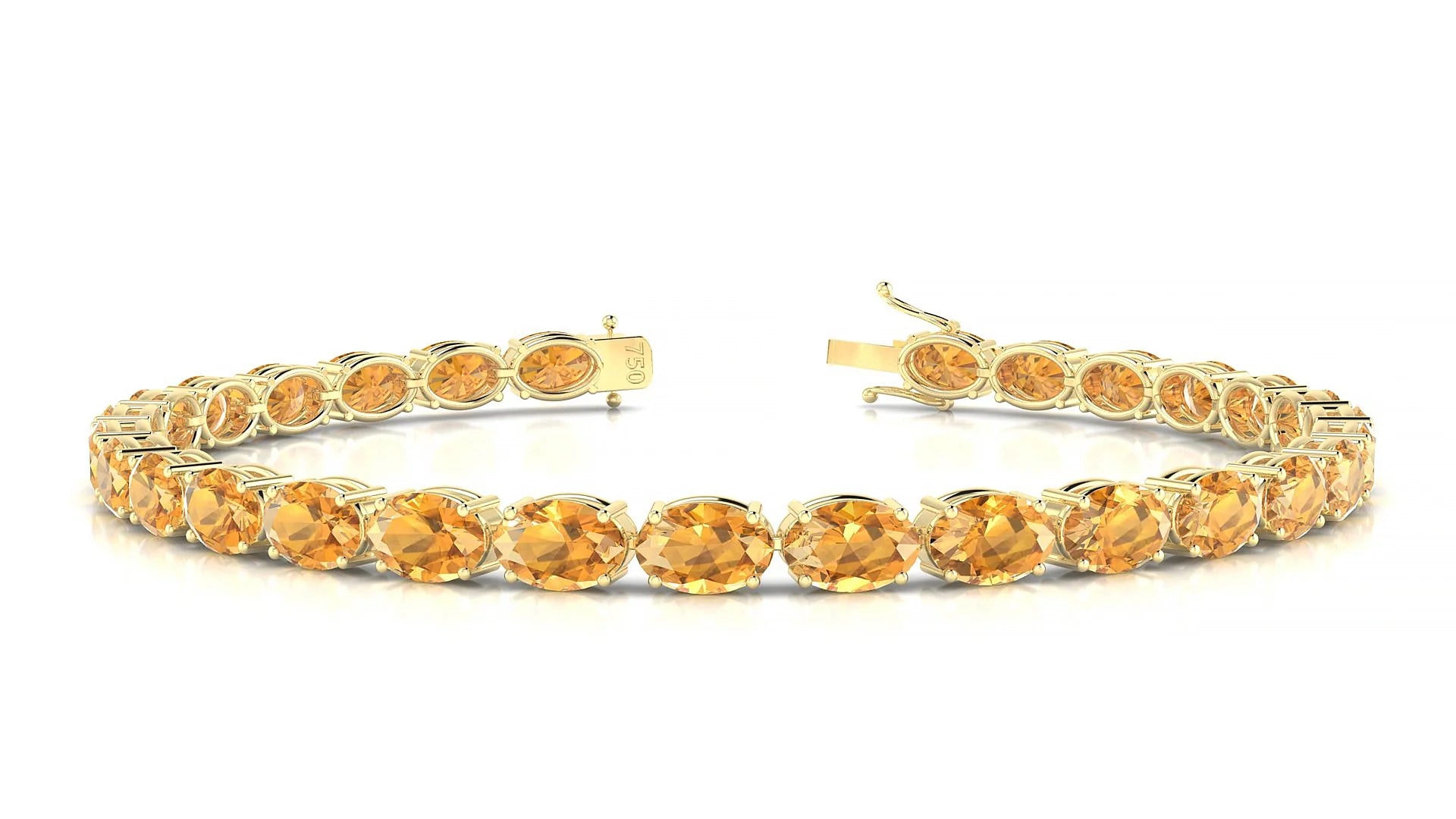 Pula | 18k Yellow Gold 6 x 4 mm Oval Natural Citrine 18 cm Tennis Bracelet