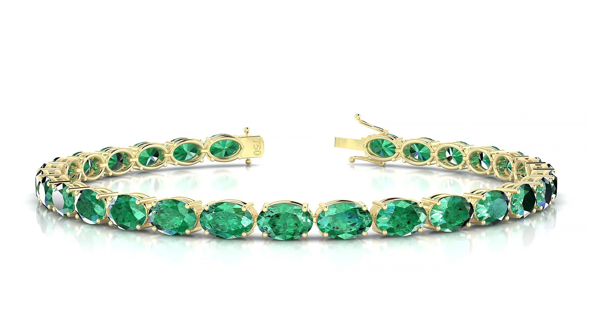Pula | 18k Yellow Gold 6 x 4 mm Oval Natural Emerald 18 cm Tennis Bracelet
