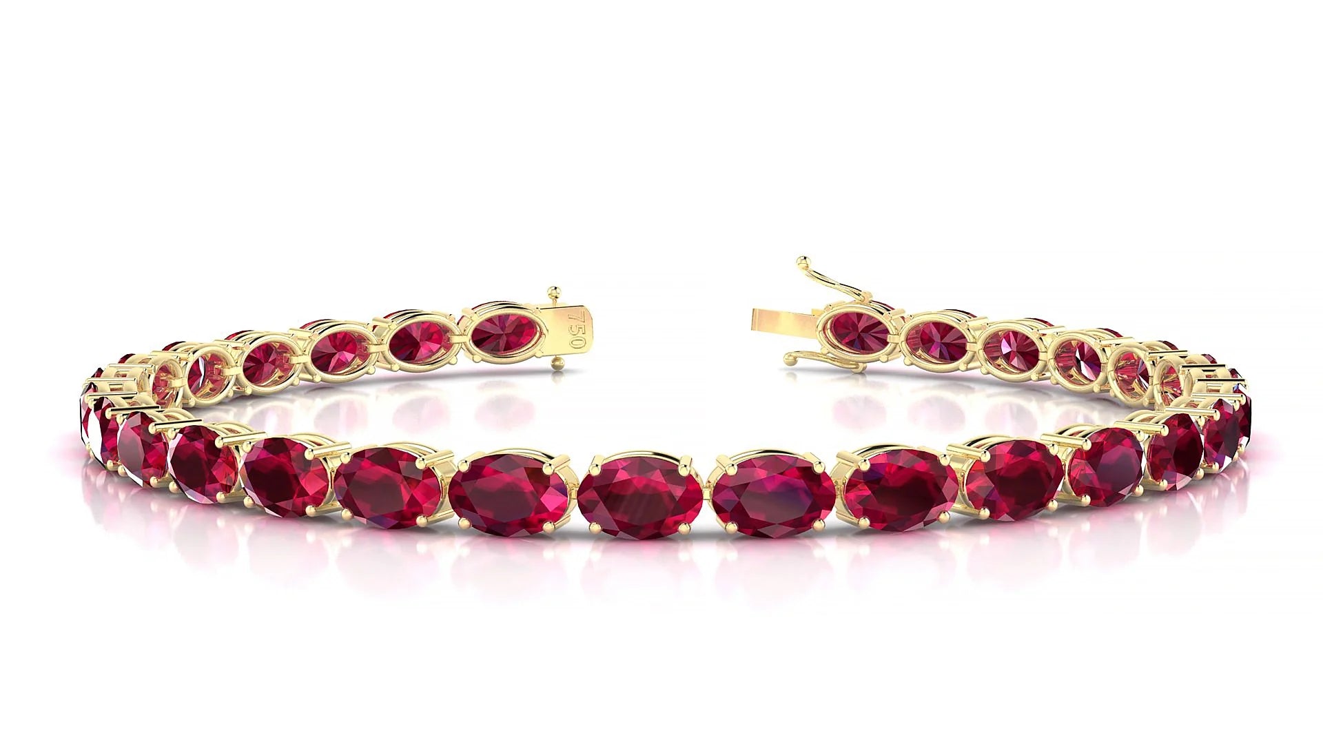 Pula | 18k Yellow Gold 6 x 4 mm Oval Natural Ruby 18 cm Tennis Bracelet