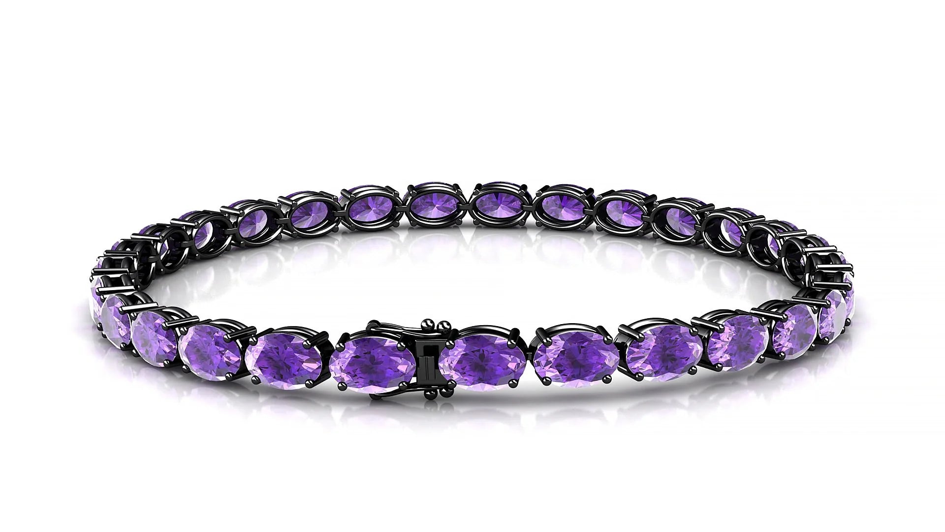 Pula | 18k Black Gold 6 x 4 mm Oval Natural Amethyst 18 cm Tennis Bracelet