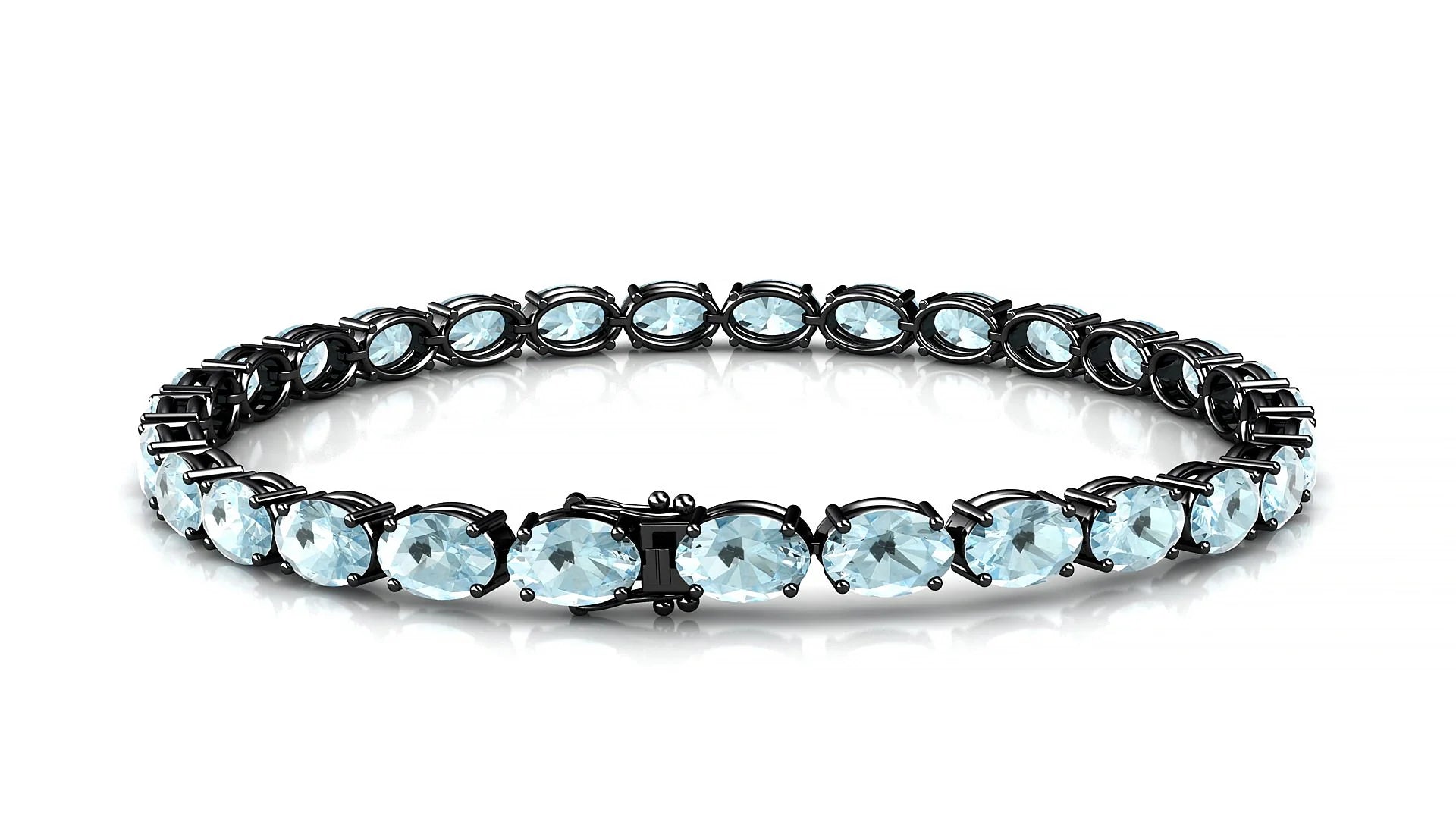 Pula | 18k Black Gold 6 x 4 mm Oval Natural Aquamarine 18 cm Tennis Bracelet