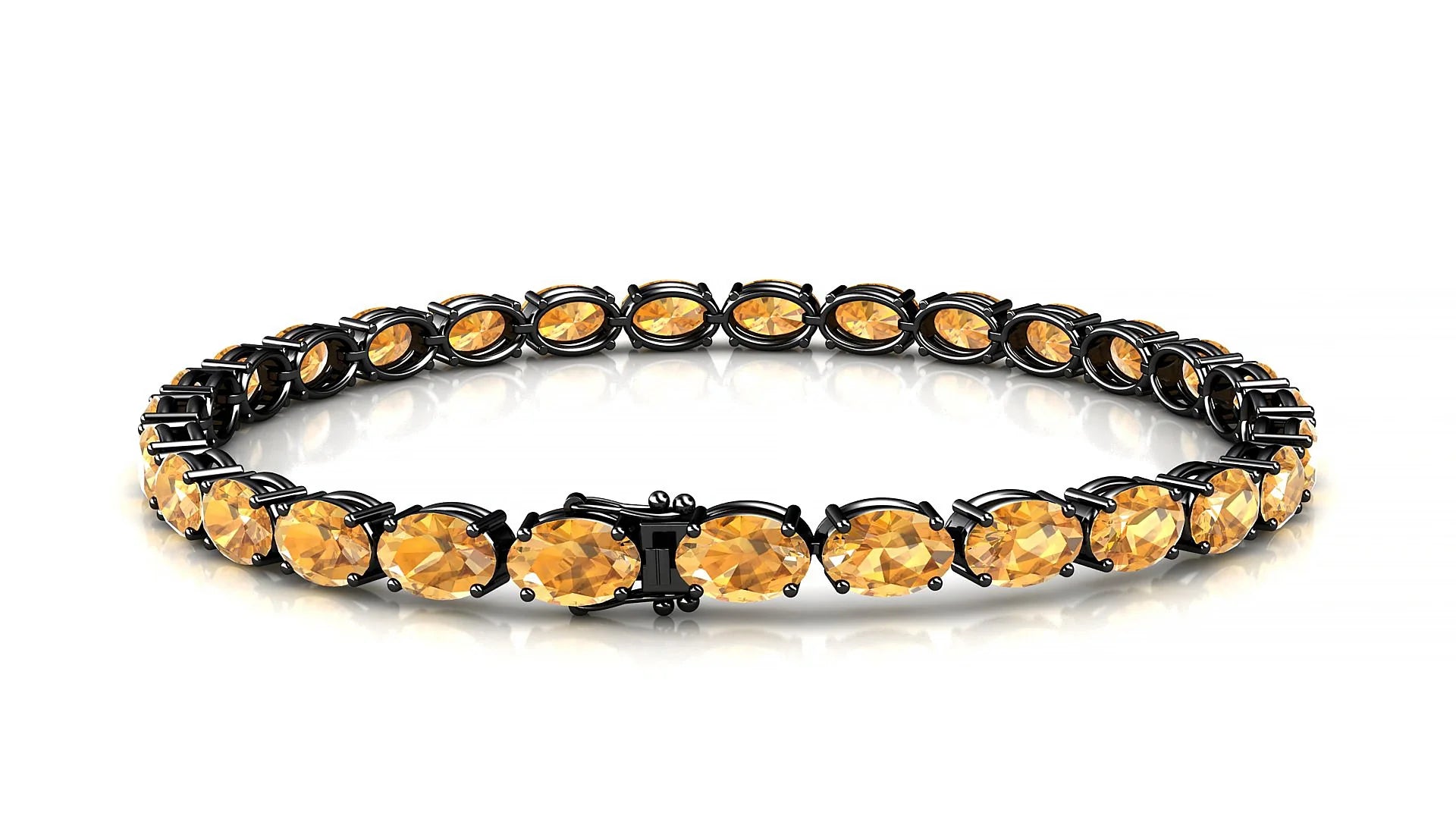 Pula | 18k Black Gold 6 x 4 mm Oval Natural Citrine 18 cm Tennis Bracelet