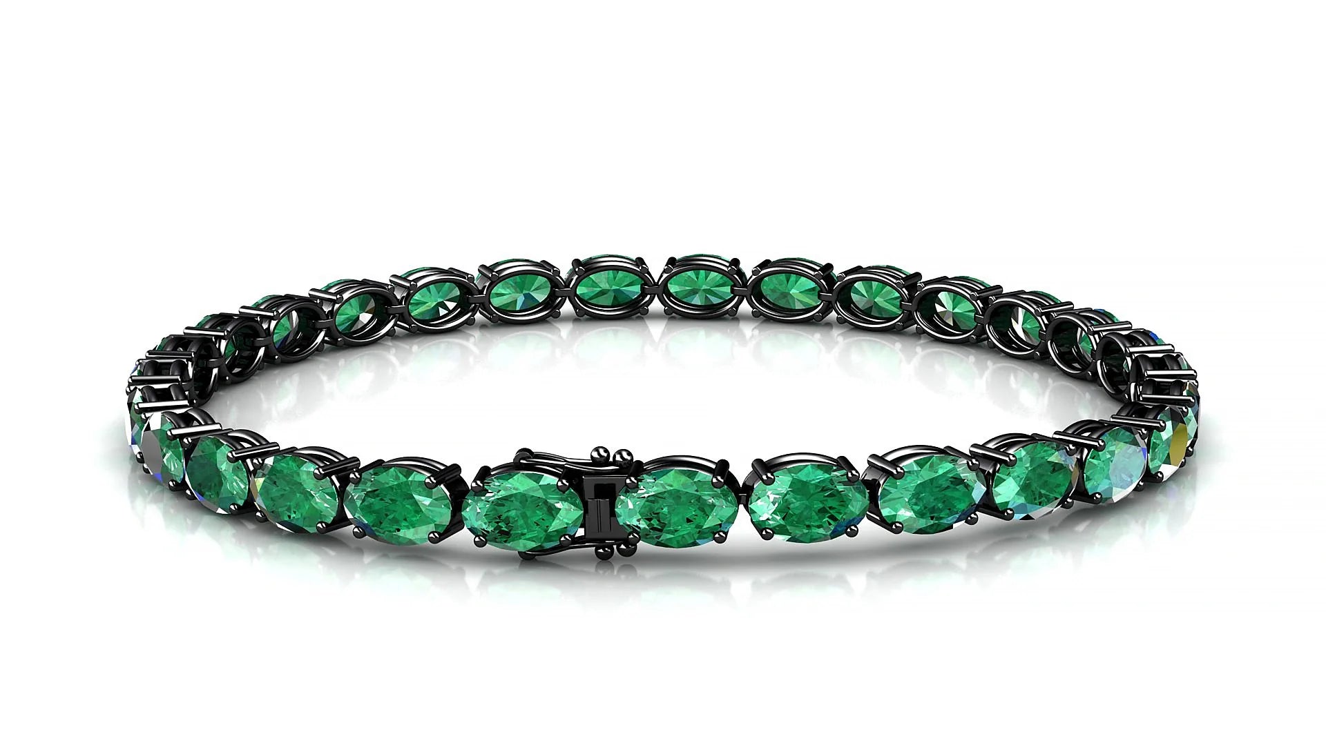 Pula | 18k Black Gold 6 x 4 mm Oval Natural Emerald 18 cm Tennis Bracelet
