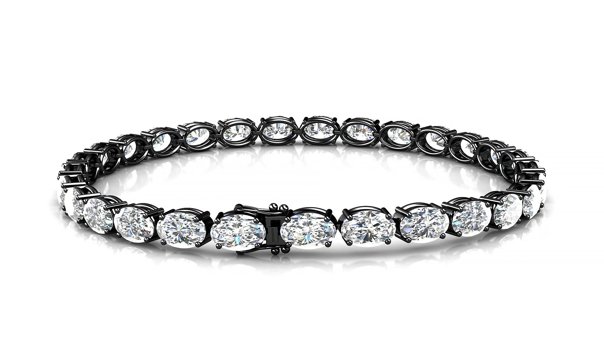 Pula | 18k Black Gold 6 x 4 mm Oval Lab-Grown Diamond 18 cm Tennis Bracelet