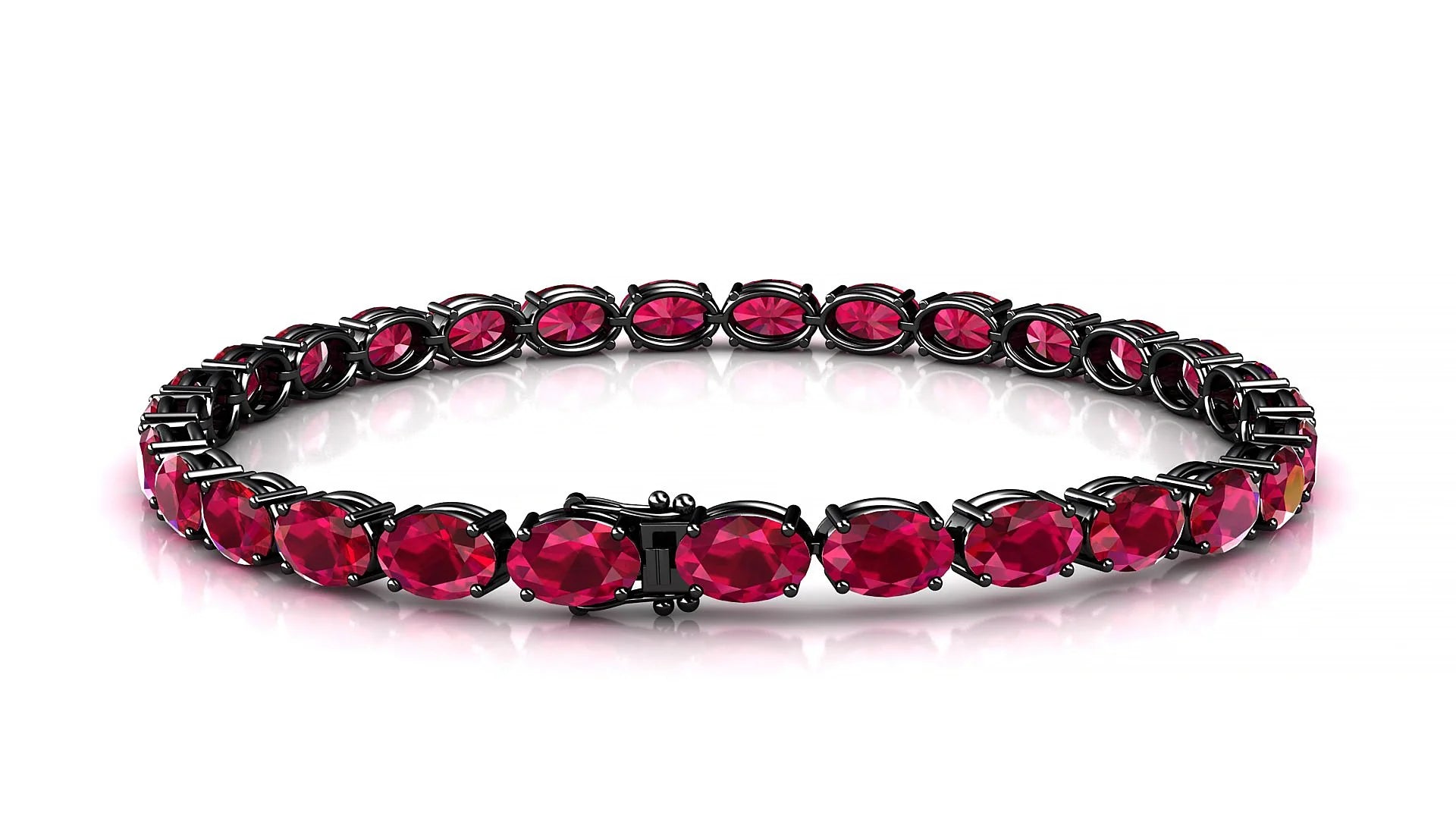 Pula | 18k Black Gold 6 x 4 mm Oval Natural Ruby 18 cm Tennis Bracelet