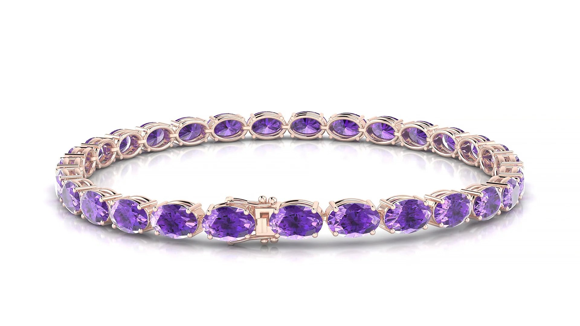 Pula | 18k Rose Gold 6 x 4 mm Oval Natural Amethyst 18 cm Tennis Bracelet