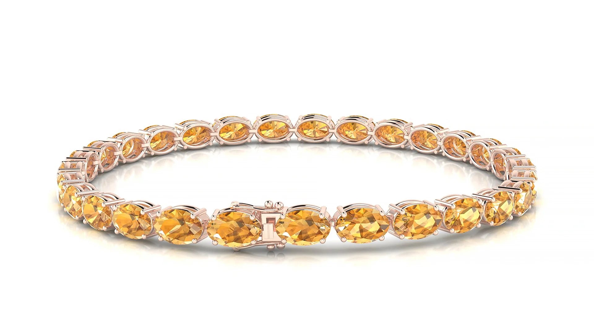 Pula | 18k Rose Gold 6 x 4 mm Oval Natural Citrine 18 cm Tennis Bracelet