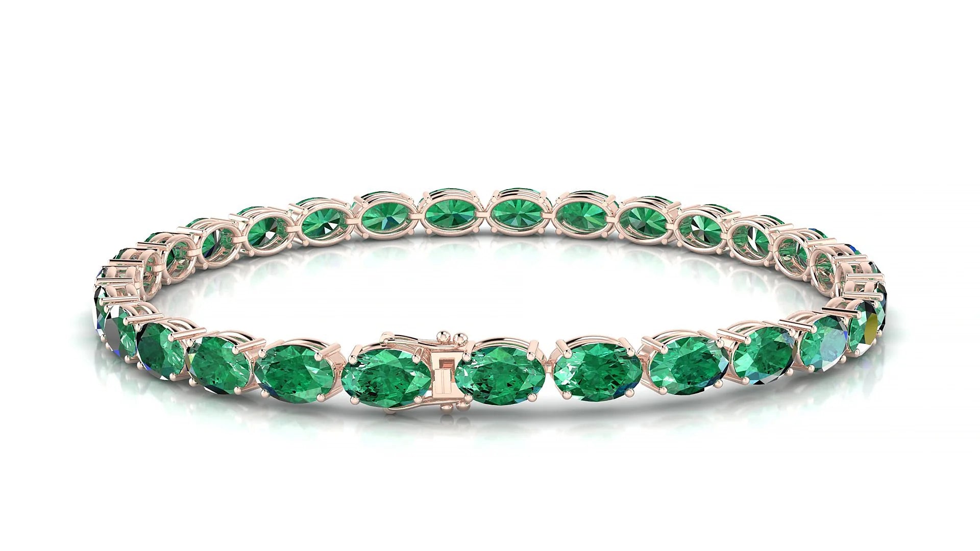 Pula | 18k Rose Gold 6 x 4 mm Oval Natural Emerald 18 cm Tennis Bracelet