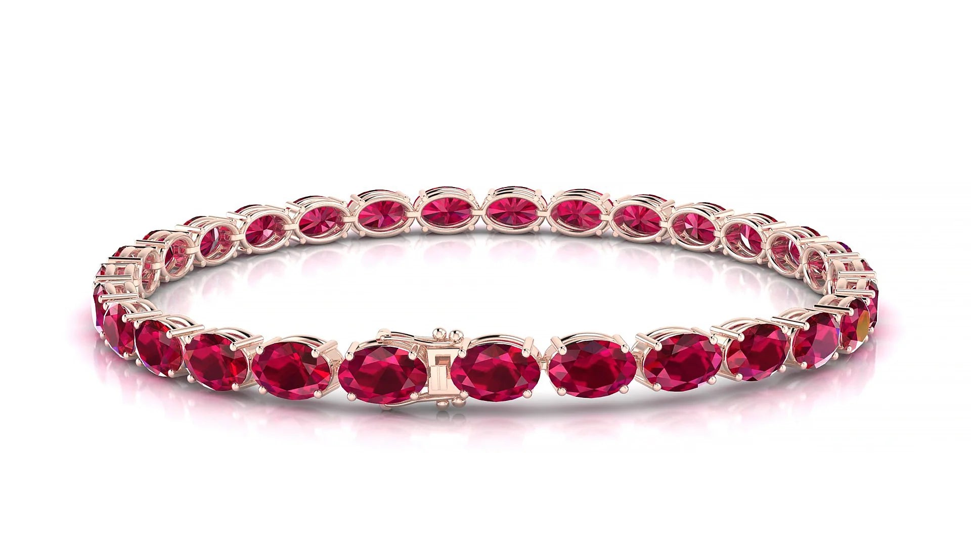 Pula | 18k Rose Gold 6 x 4 mm Oval Natural Ruby 18 cm Tennis Bracelet