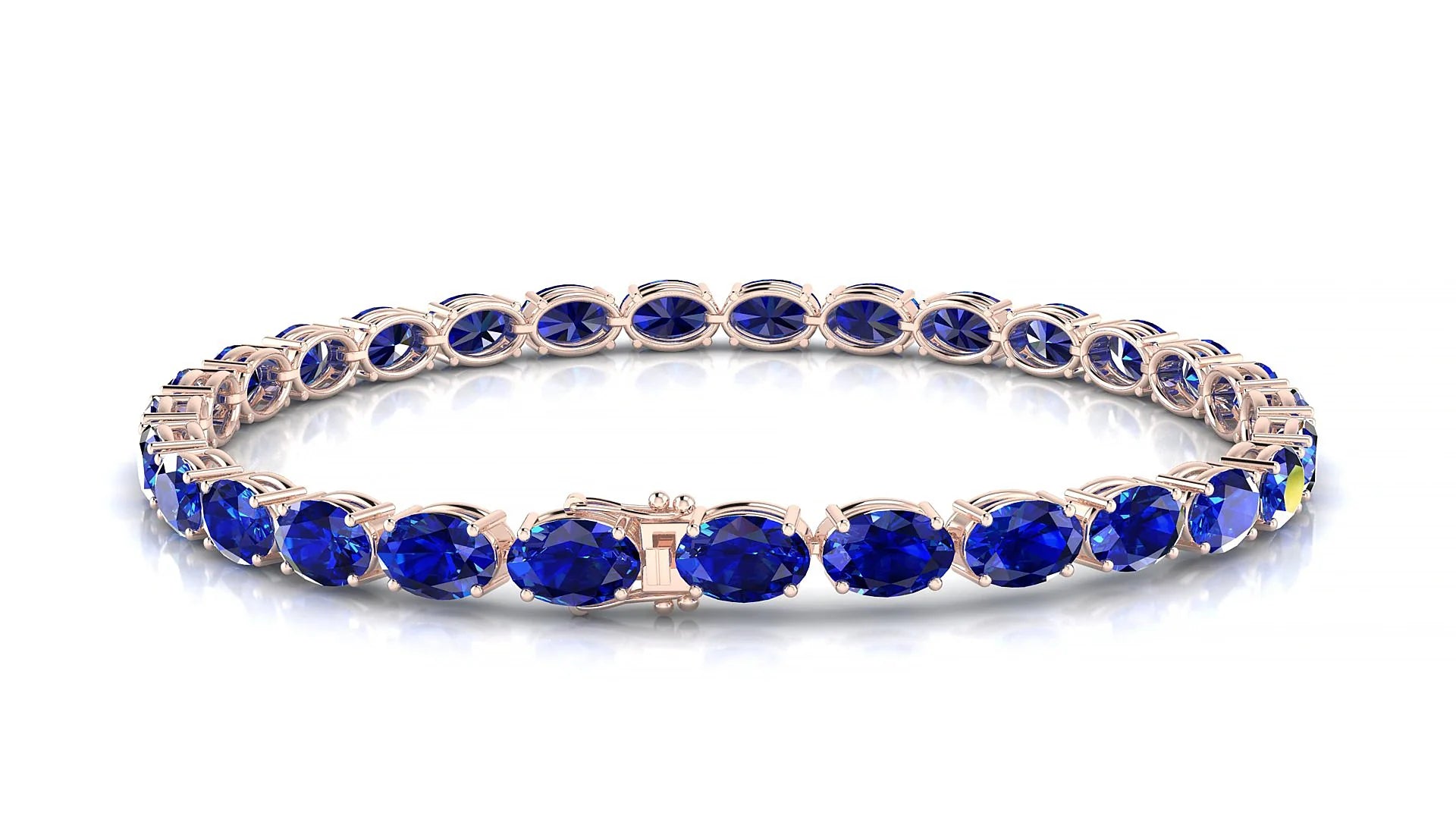 Pula | 18k Rose Gold 6 x 4 mm Oval Natural Sapphire 18 cm Tennis Bracelet