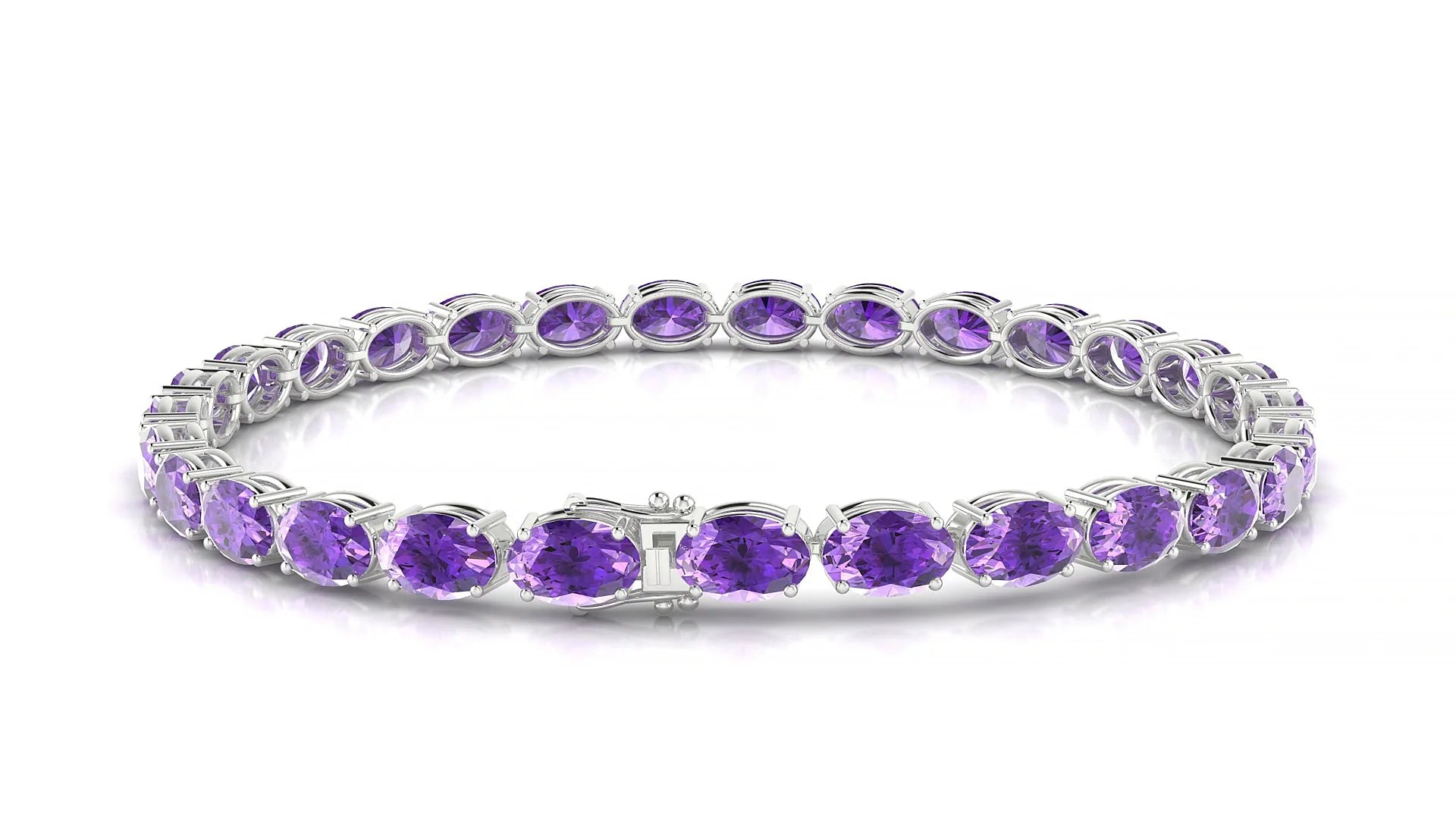 Pula | 18k White Gold 6 x 4 mm Oval Natural Amethyst 18 cm Tennis Bracelet