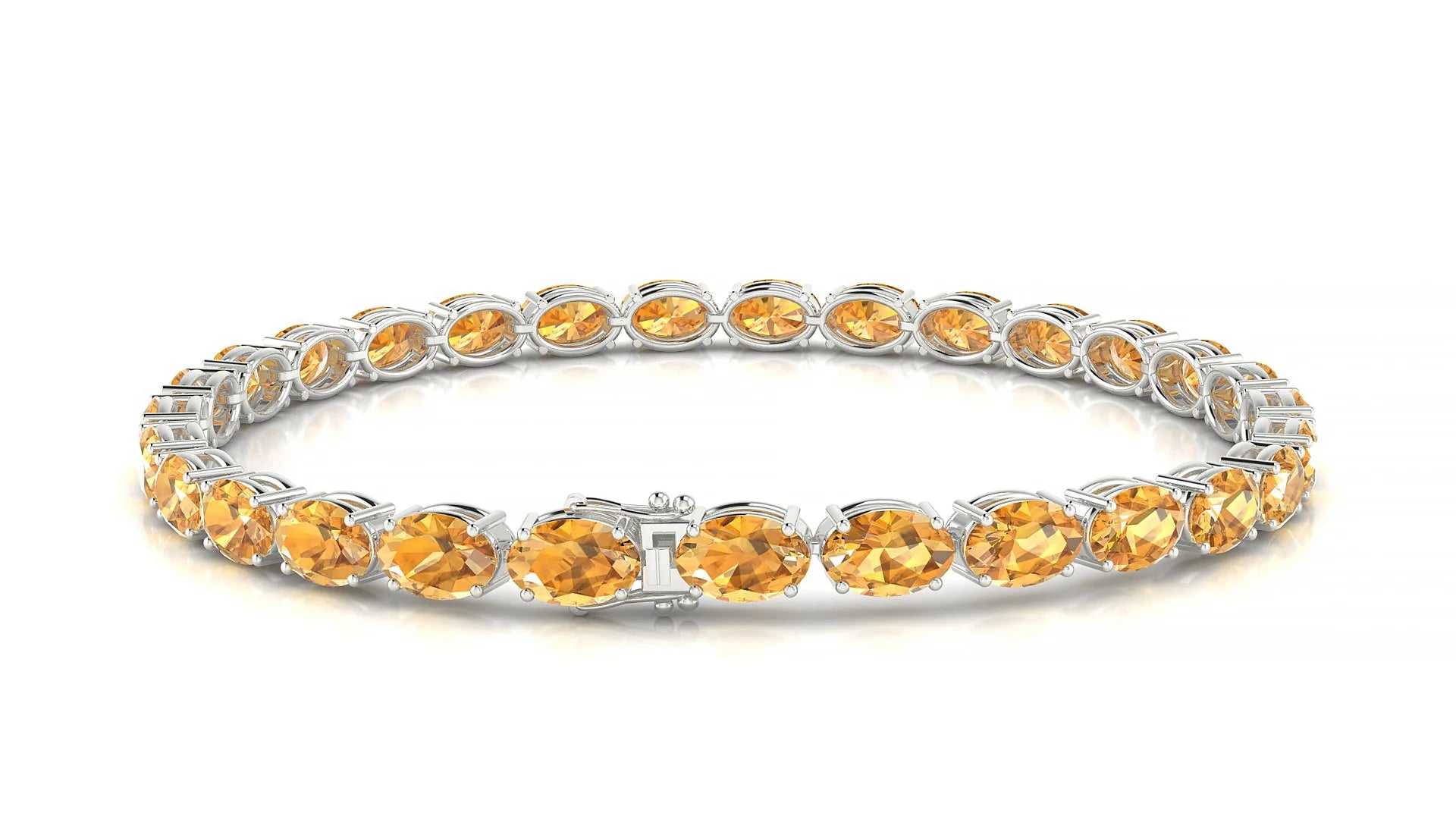 Pula | 18k White Gold 6 x 4 mm Oval Natural Citrine 18 cm Tennis Bracelet