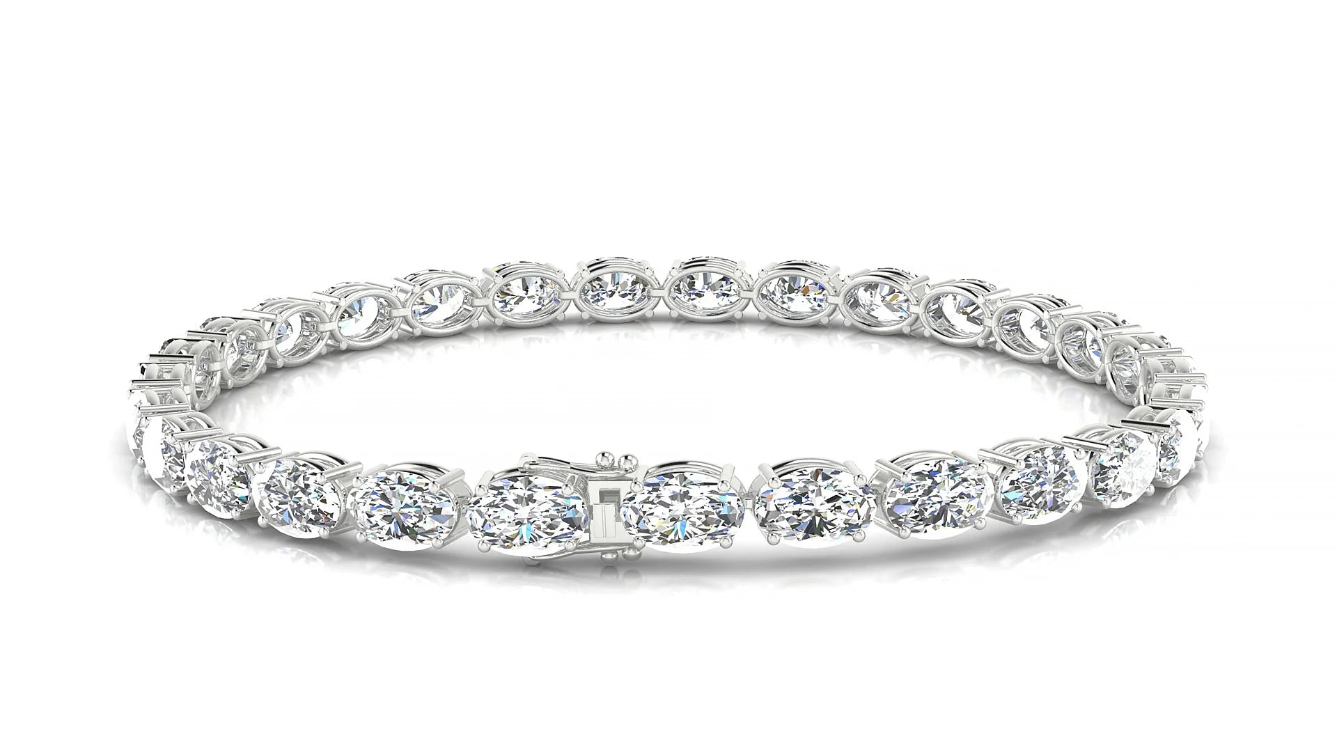 Pula | 18k White Gold 6 x 4 mm Oval Lab-Grown Diamond 18 cm Tennis Bracelet