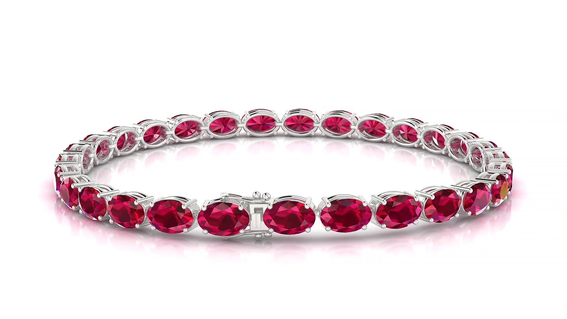 Pula | 18k White Gold 6 x 4 mm Oval Natural Ruby 18 cm Tennis Bracelet