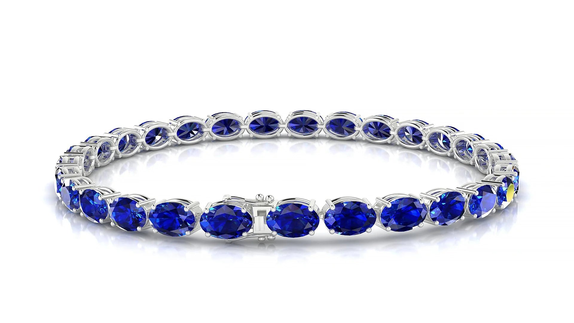 Pula | 18k White Gold 6 x 4 mm Oval Natural Sapphire 18 cm Tennis Bracelet