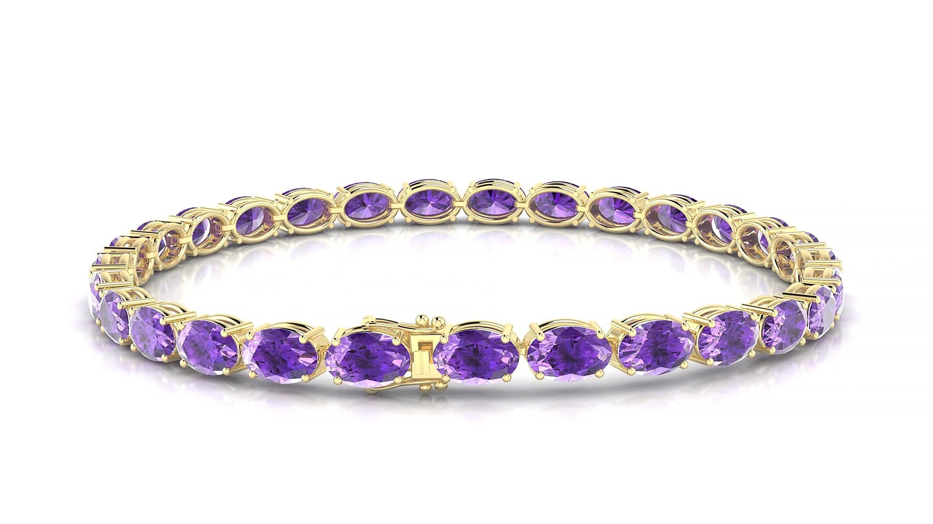 Pula | 18k Yellow Gold 6 x 4 mm Oval Natural Amethyst 18 cm Tennis Bracelet