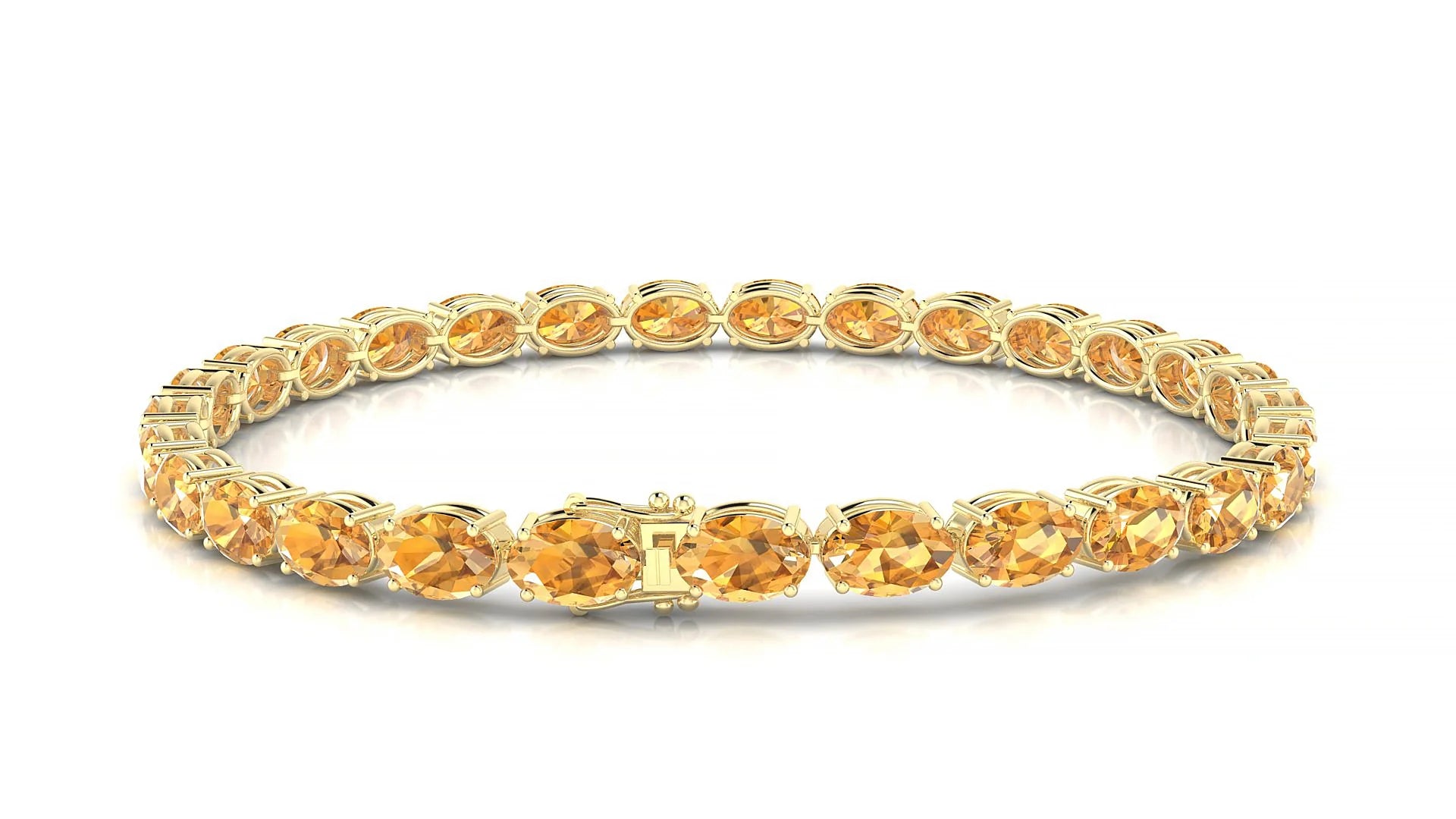 Pula | 18k Yellow Gold 6 x 4 mm Oval Natural Citrine 18 cm Tennis Bracelet