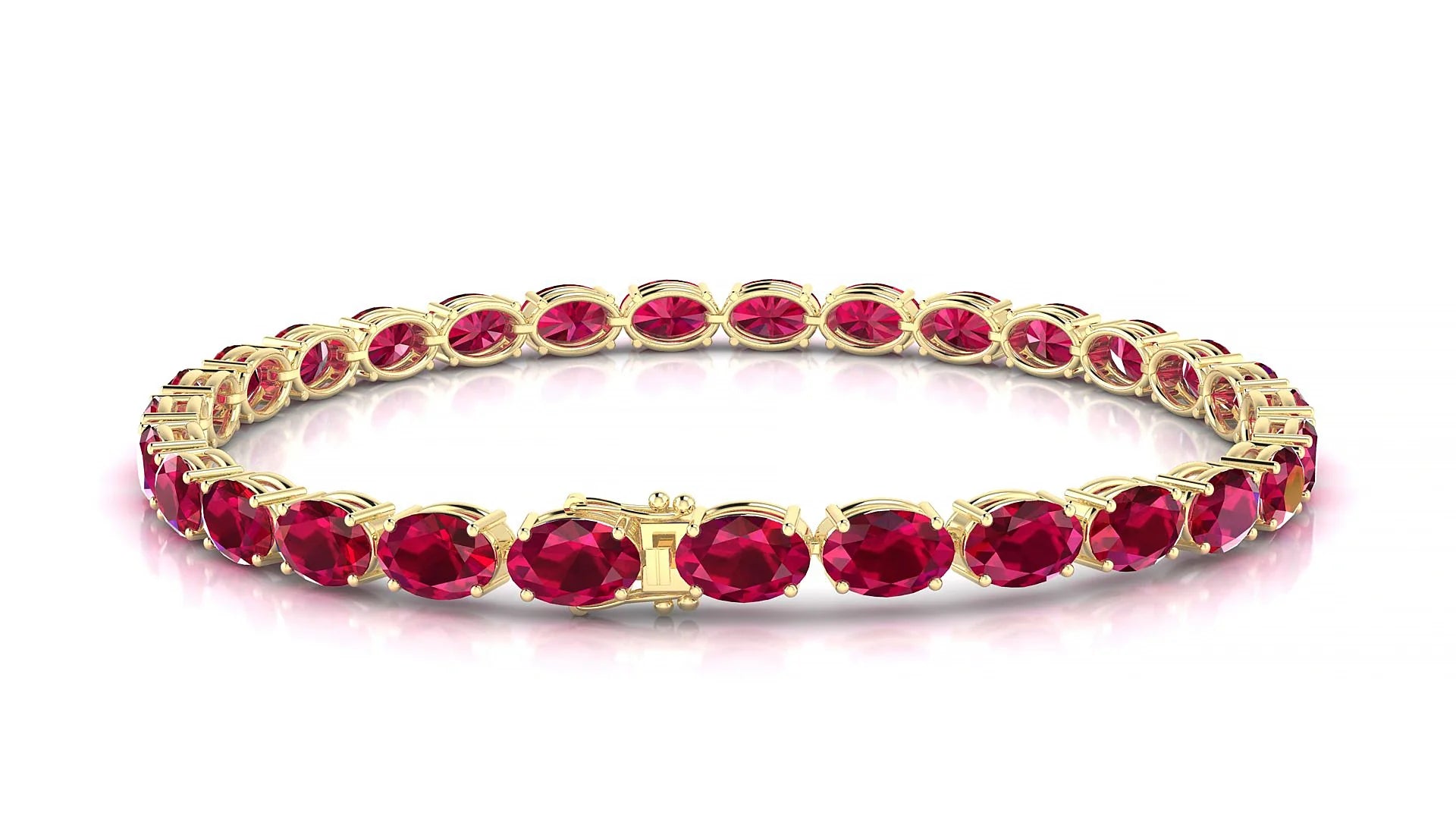 Pula | 18k Yellow Gold 6 x 4 mm Oval Natural Ruby 18 cm Tennis Bracelet
