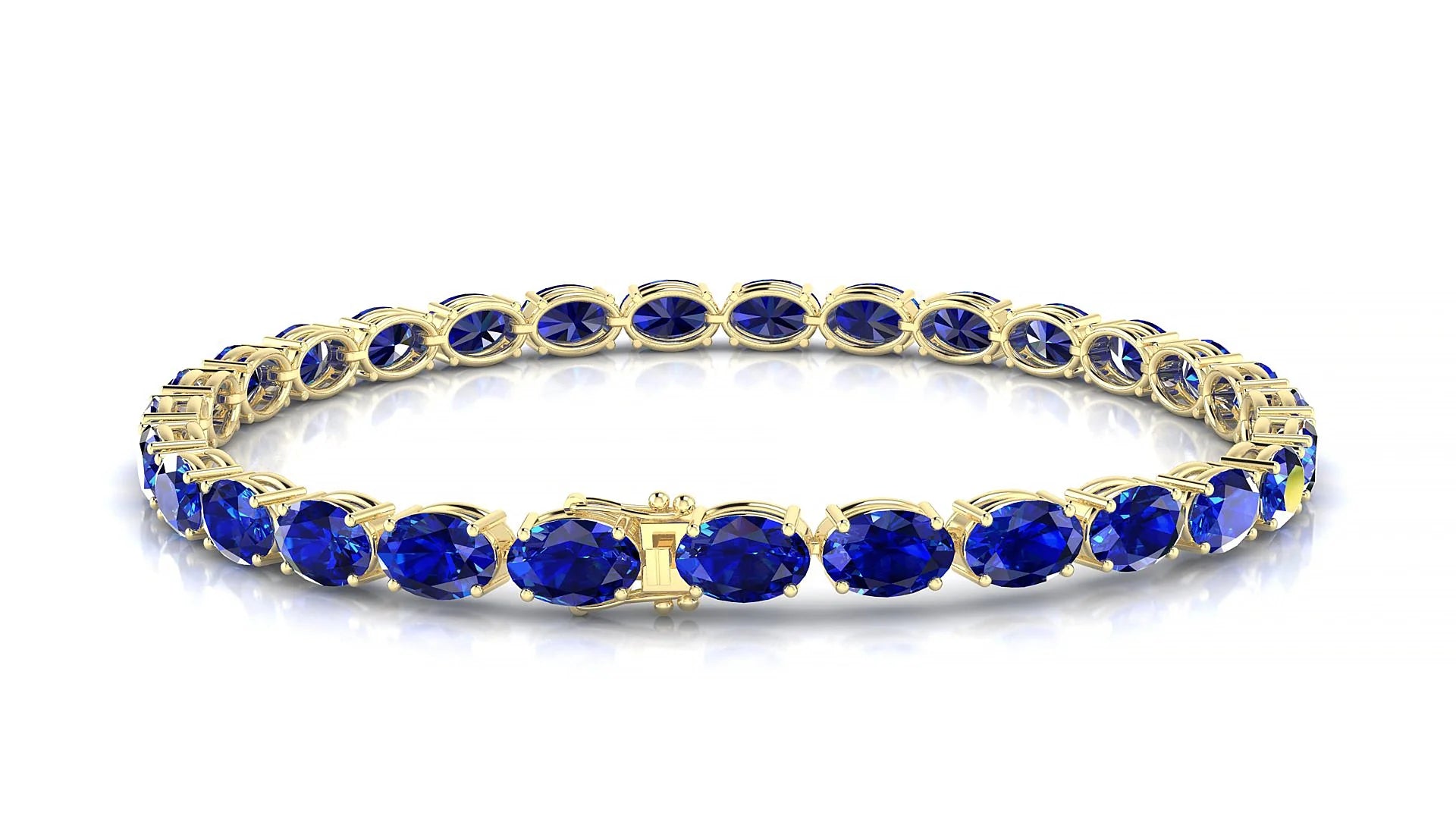 Pula | 18k Yellow Gold 6 x 4 mm Oval Natural Sapphire 18 cm Tennis Bracelet