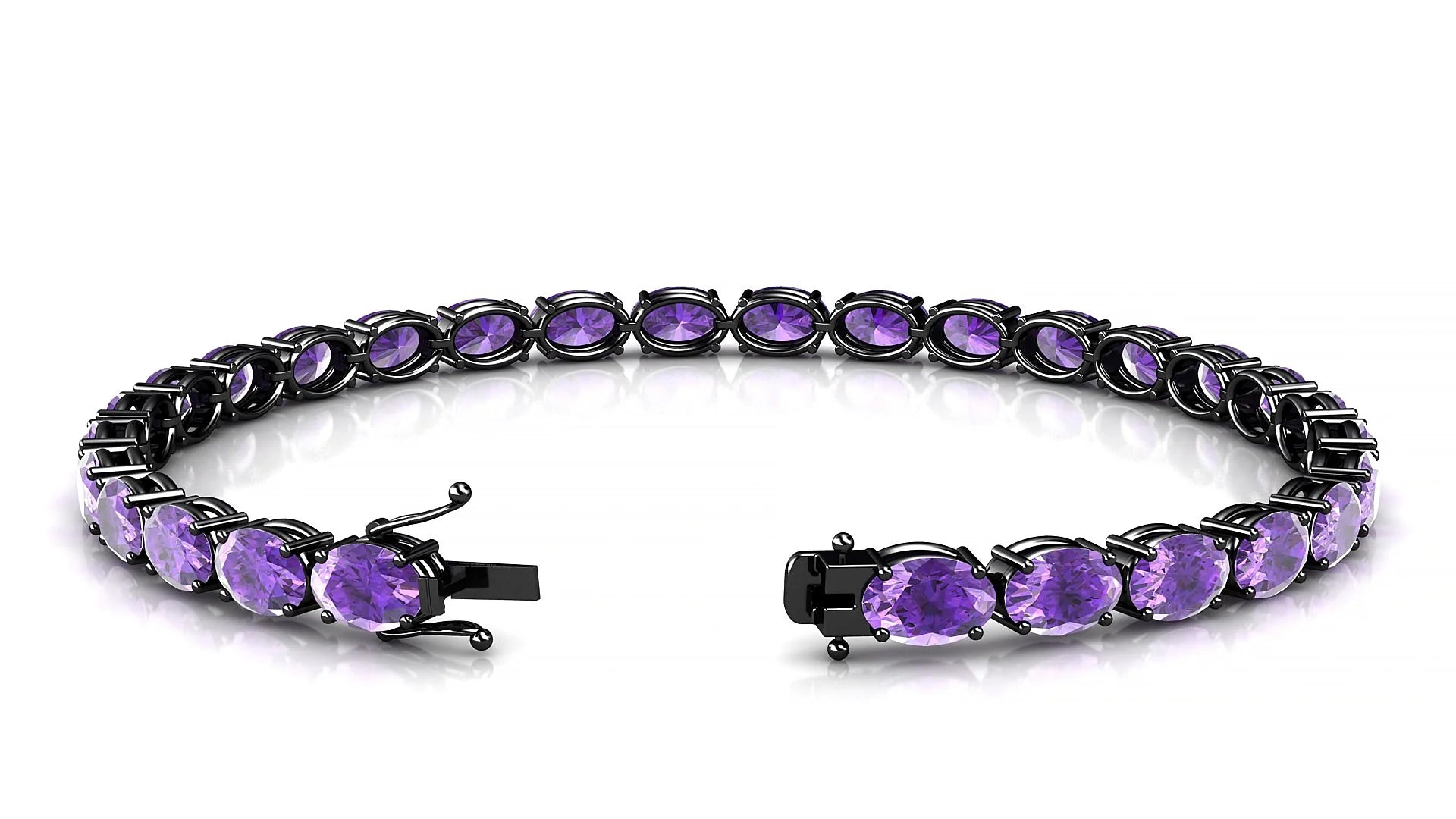 Pula | 18k Black Gold 6 x 4 mm Oval Natural Amethyst 18 cm Tennis Bracelet