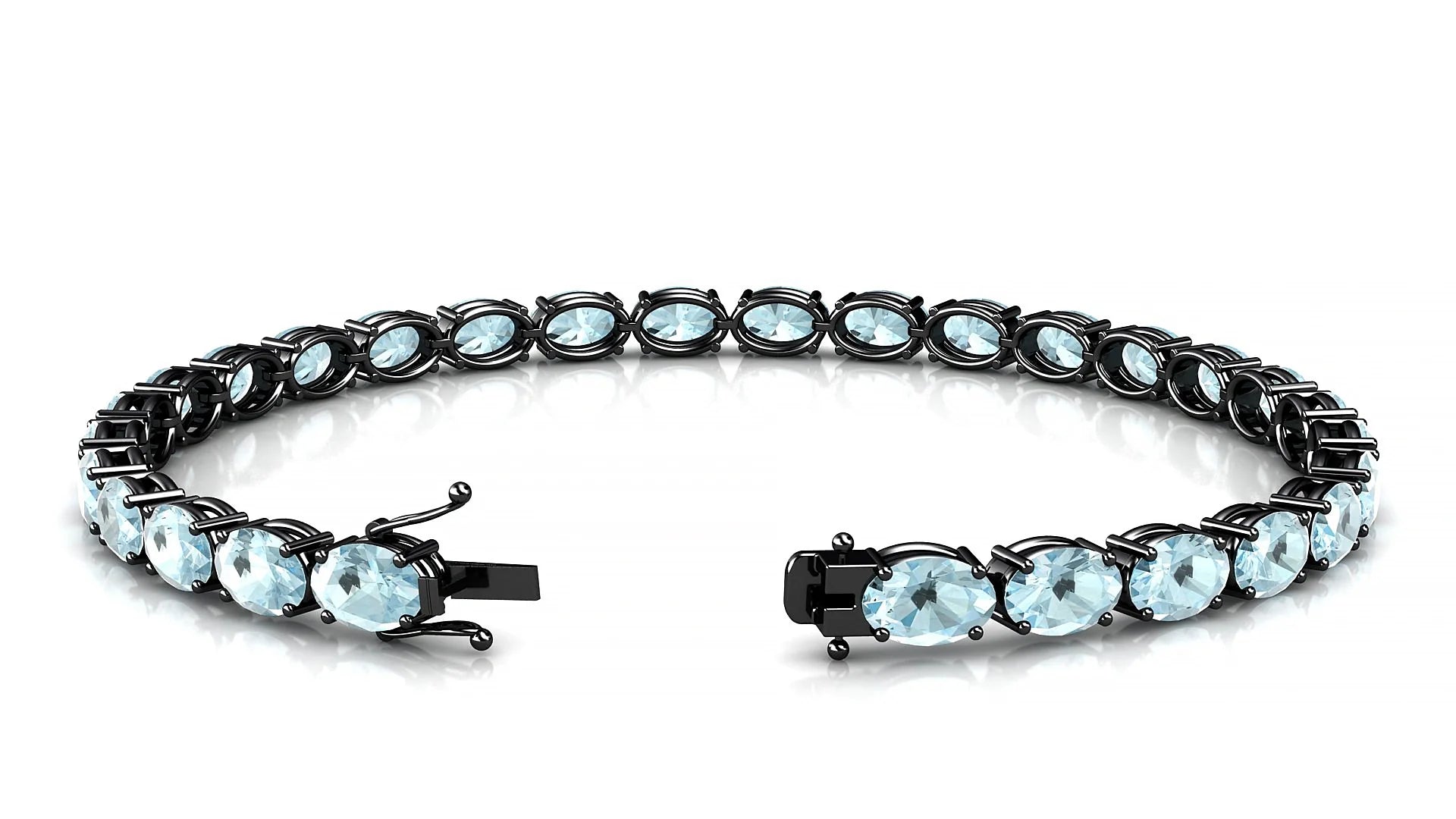 Pula | 18k Black Gold 6 x 4 mm Oval Natural Aquamarine 18 cm Tennis Bracelet