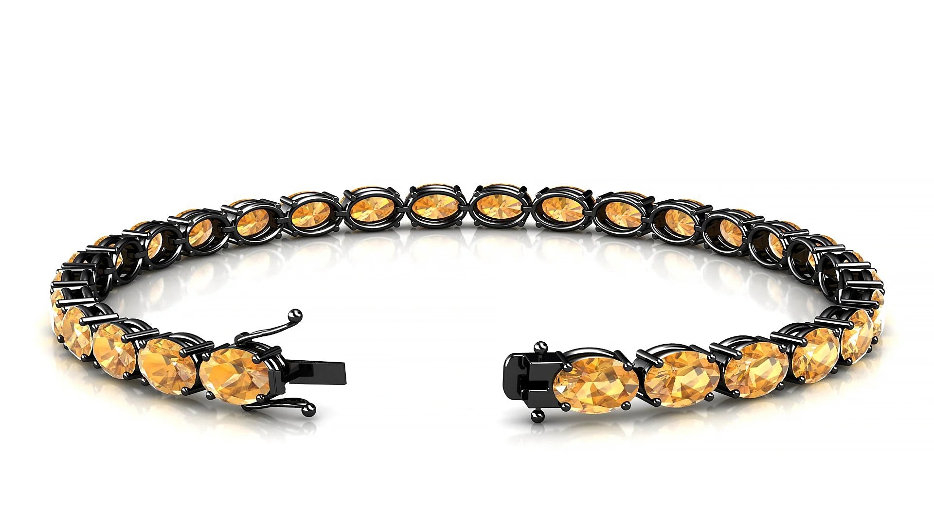 Pula | 18k Black Gold 6 x 4 mm Oval Natural Citrine 18 cm Tennis Bracelet