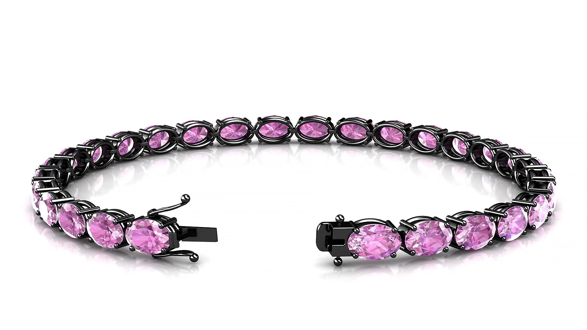 Pula | 18k Black Gold 6 x 4 mm Oval Natural Pink Sapphire 18 cm Tennis Bracelet