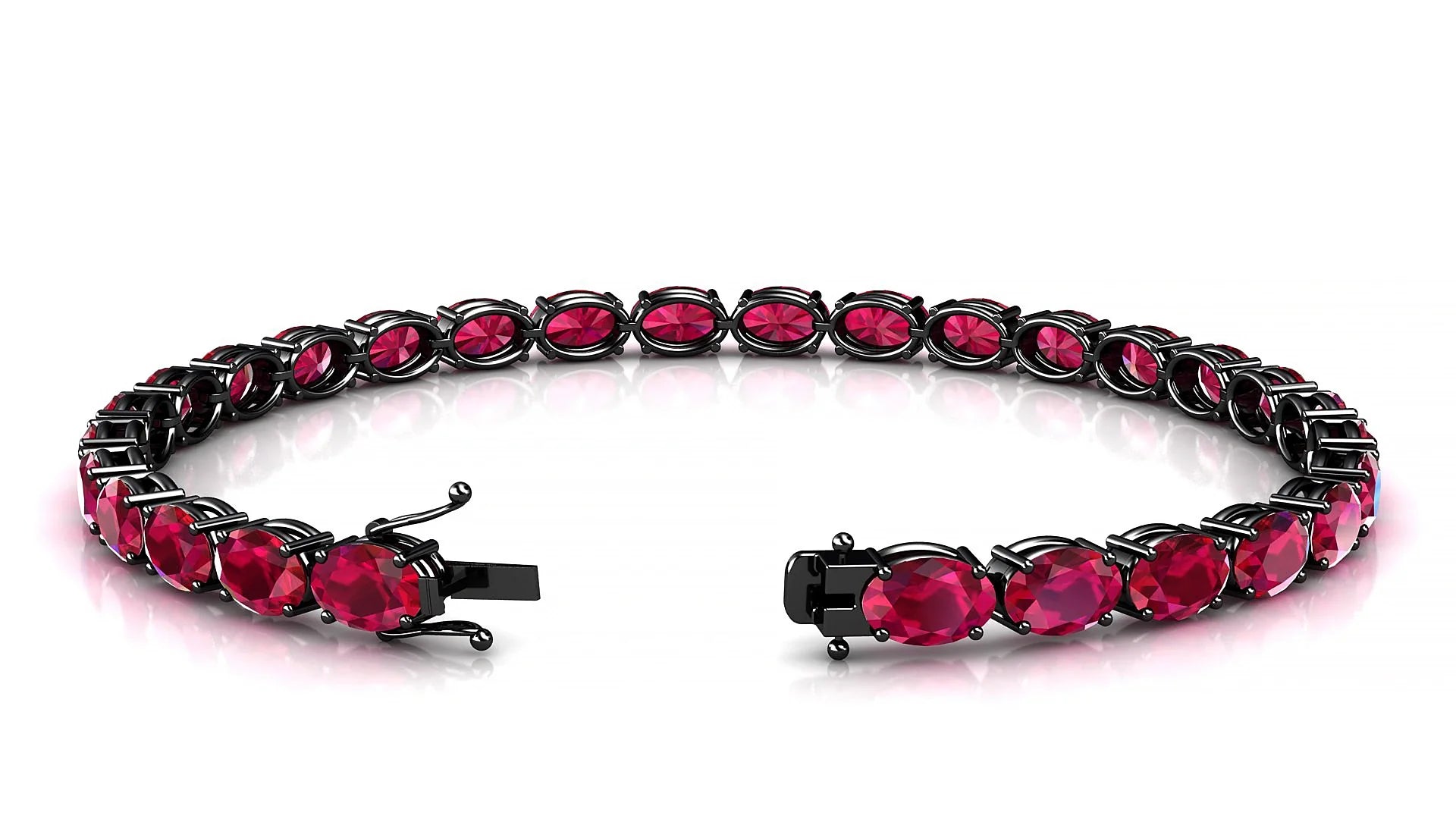 Pula | 18k Black Gold 6 x 4 mm Oval Natural Ruby 18 cm Tennis Bracelet
