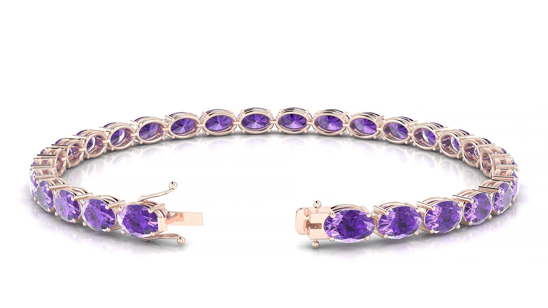 Pula | 18k Rose Gold 6 x 4 mm Oval Natural Amethyst 18 cm Tennis Bracelet