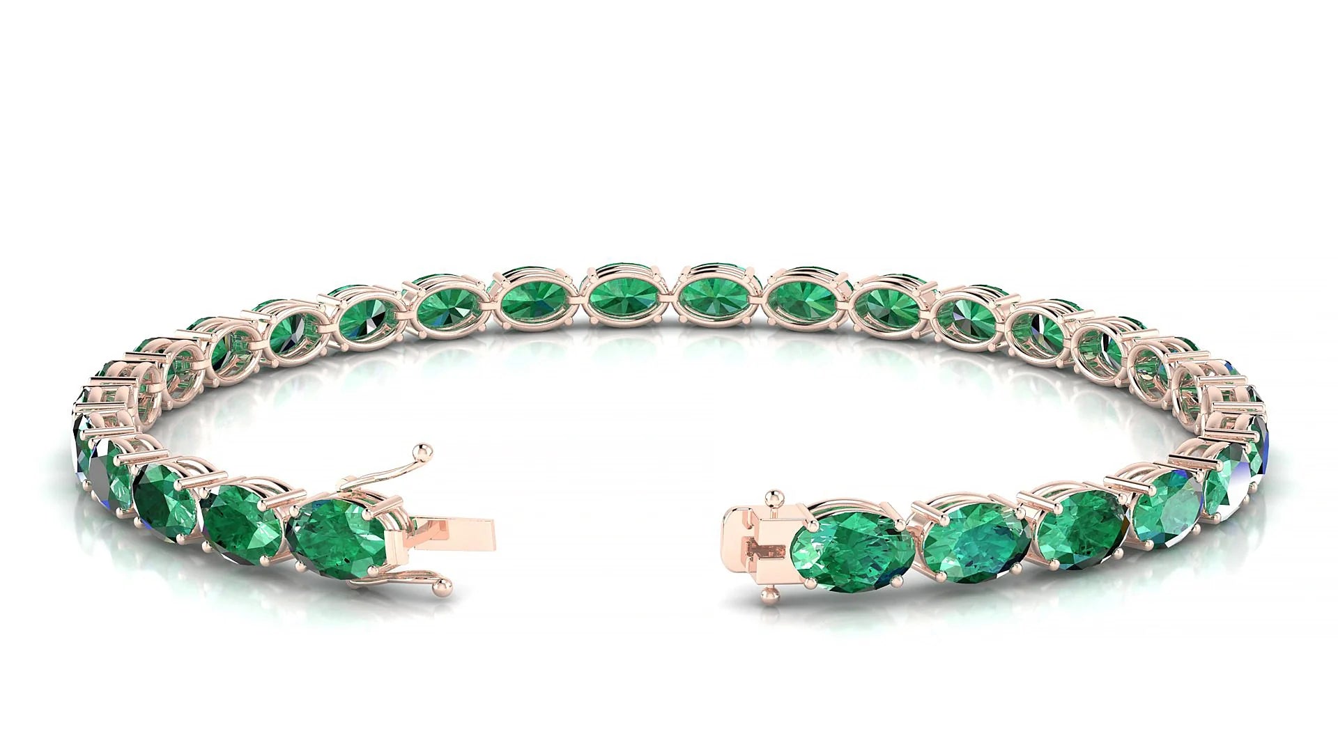 Pula | 18k Rose Gold 6 x 4 mm Oval Natural Emerald 18 cm Tennis Bracelet
